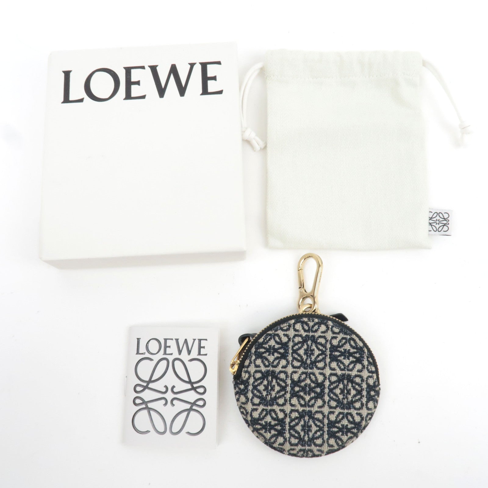 LOEWE Anagram Cookie Charm Coin Case Jacquard Calfskin Navy Black *Box, Dust bag