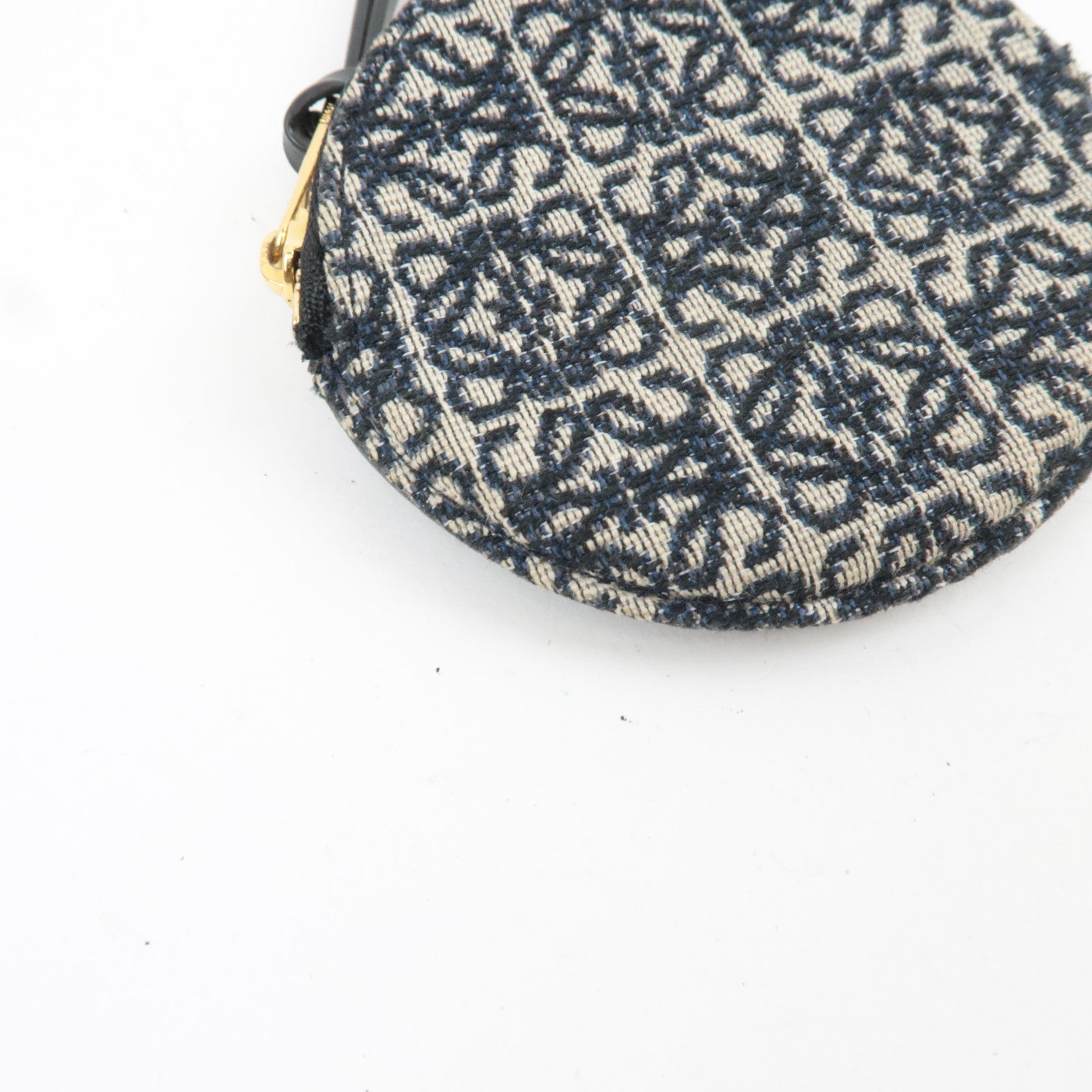 LOEWE Anagram Cookie Charm Coin Case Jacquard Calfskin Navy Black *Box, Dust bag