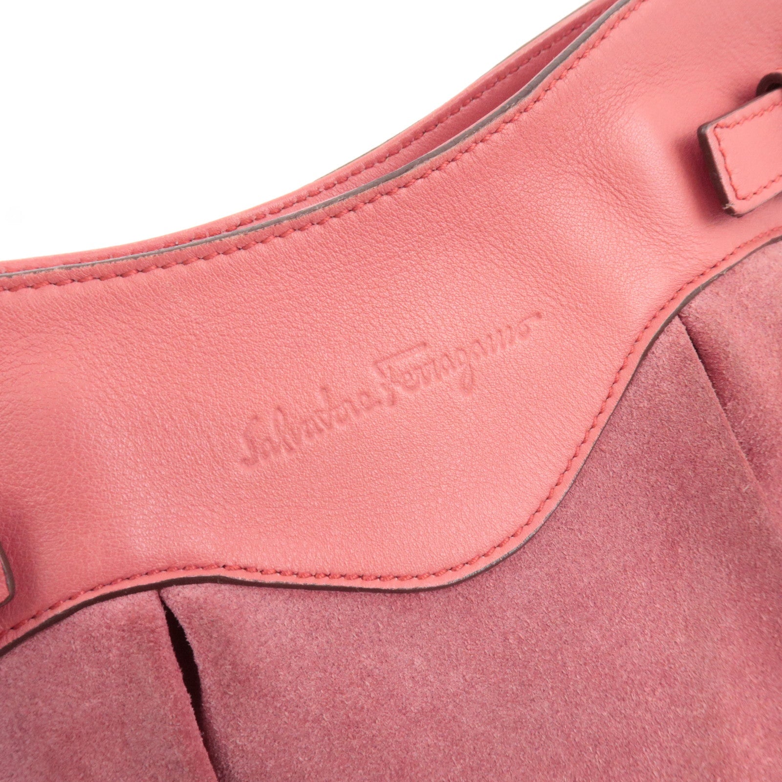 Ferragamo Gancini Shoulder Bag Suede Leather Pink