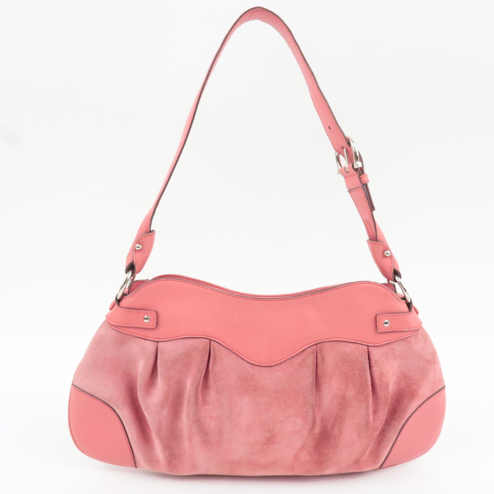 Ferragamo Gancini Shoulder Bag Suede Leather Pink