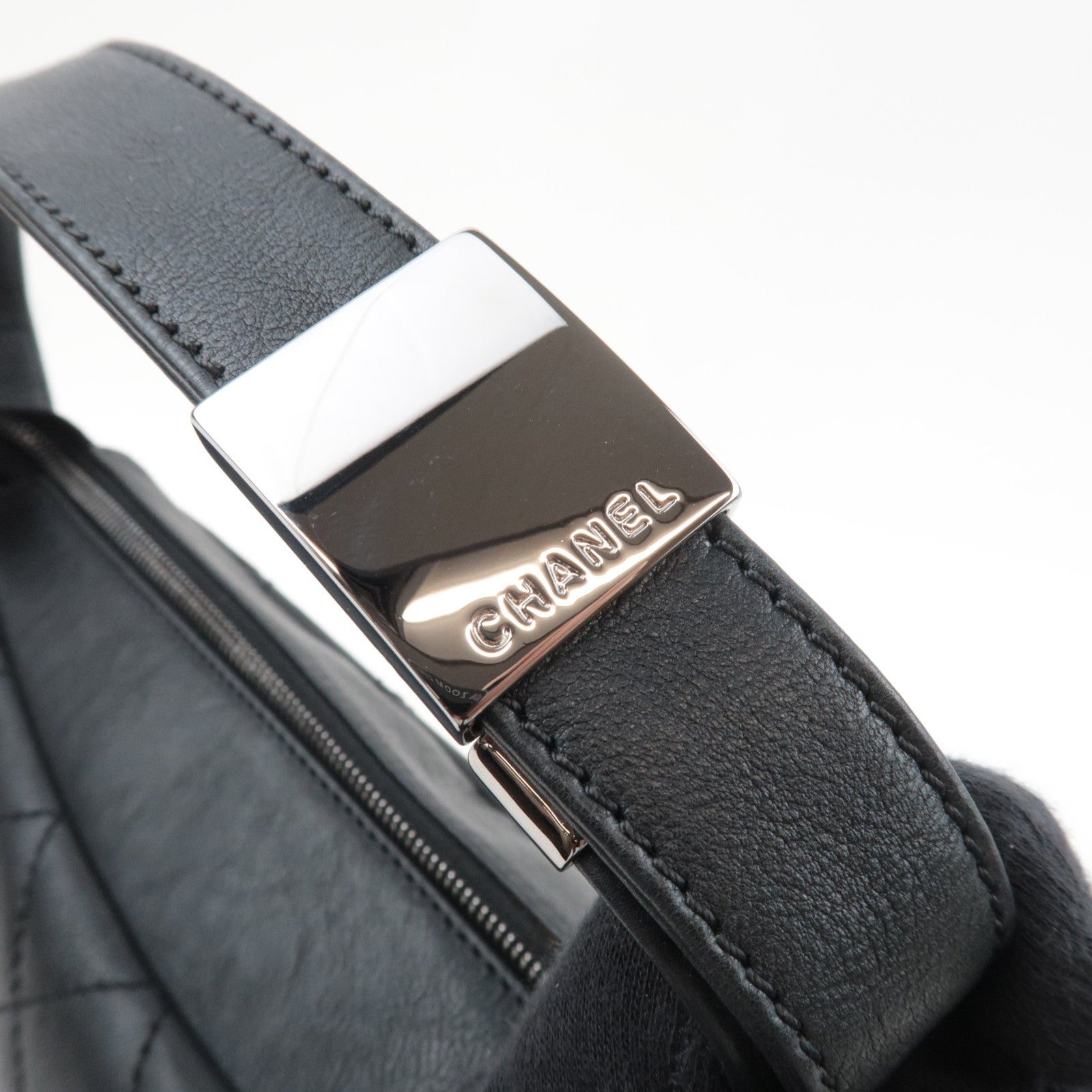 CHANEL Wild Stitch Matelasse Shoulder Bag Leather Black Silver HDW *Dust bag, G card