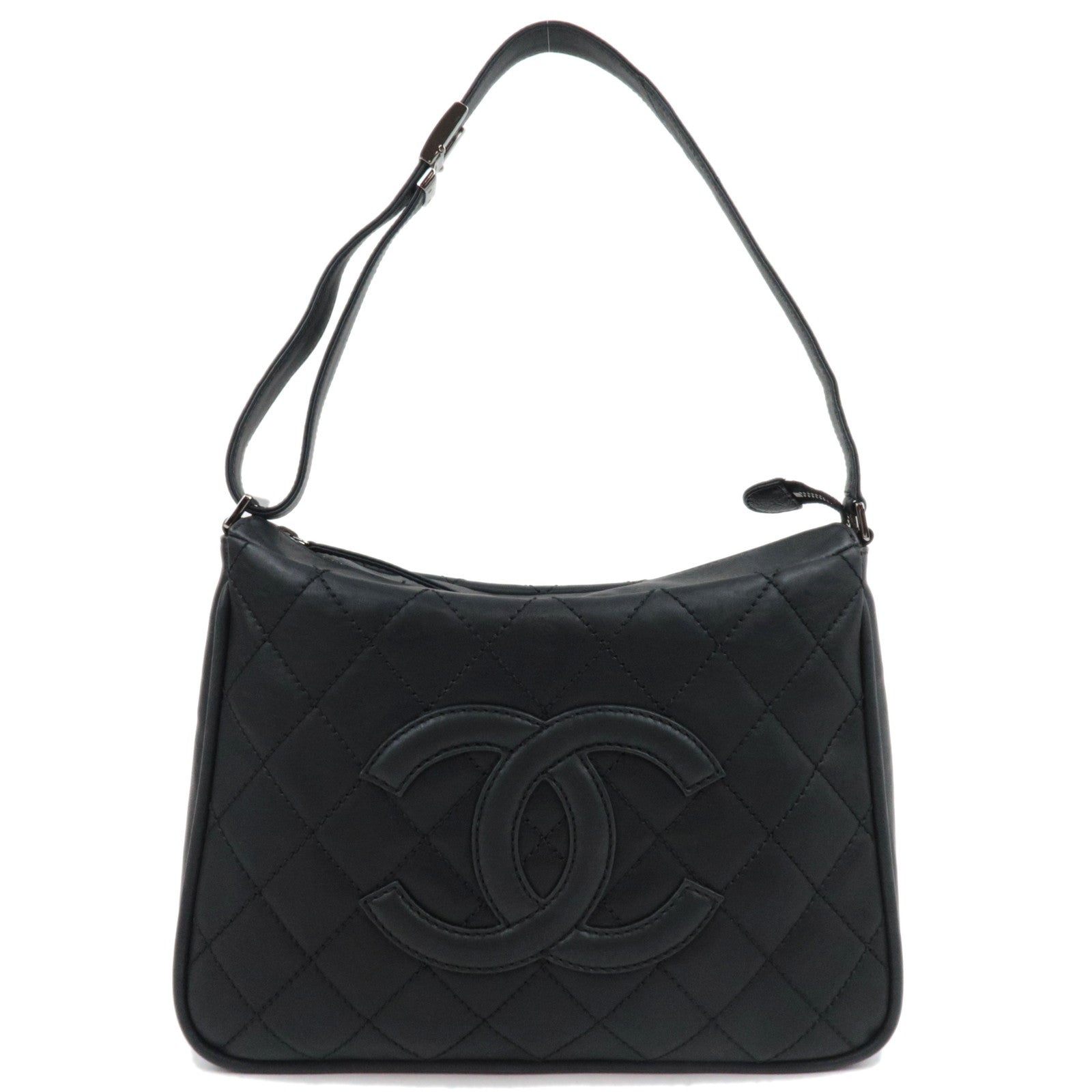 CHANEL Wild Stitch Matelasse Shoulder Bag Leather Black Silver HDW *Dust bag, G card81899