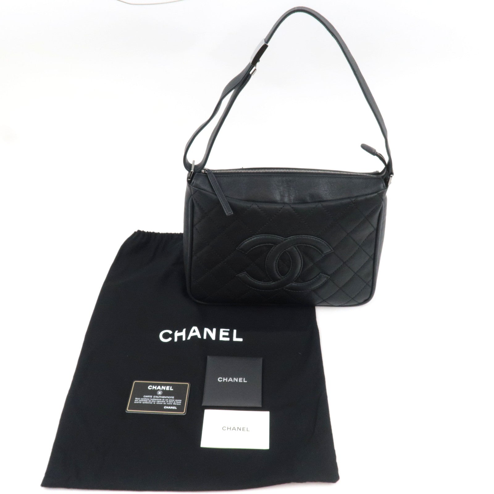CHANEL Wild Stitch Matelasse Shoulder Bag Leather Black Silver HDW *Dust bag, G card