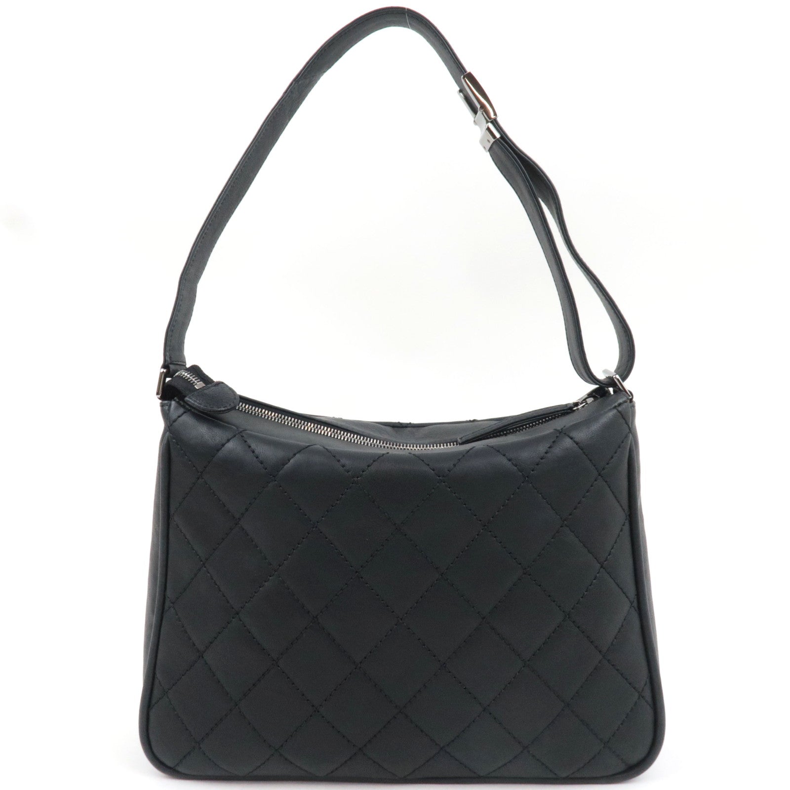 CHANEL Wild Stitch Matelasse Shoulder Bag Leather Black Silver HDW *Dust bag, G card