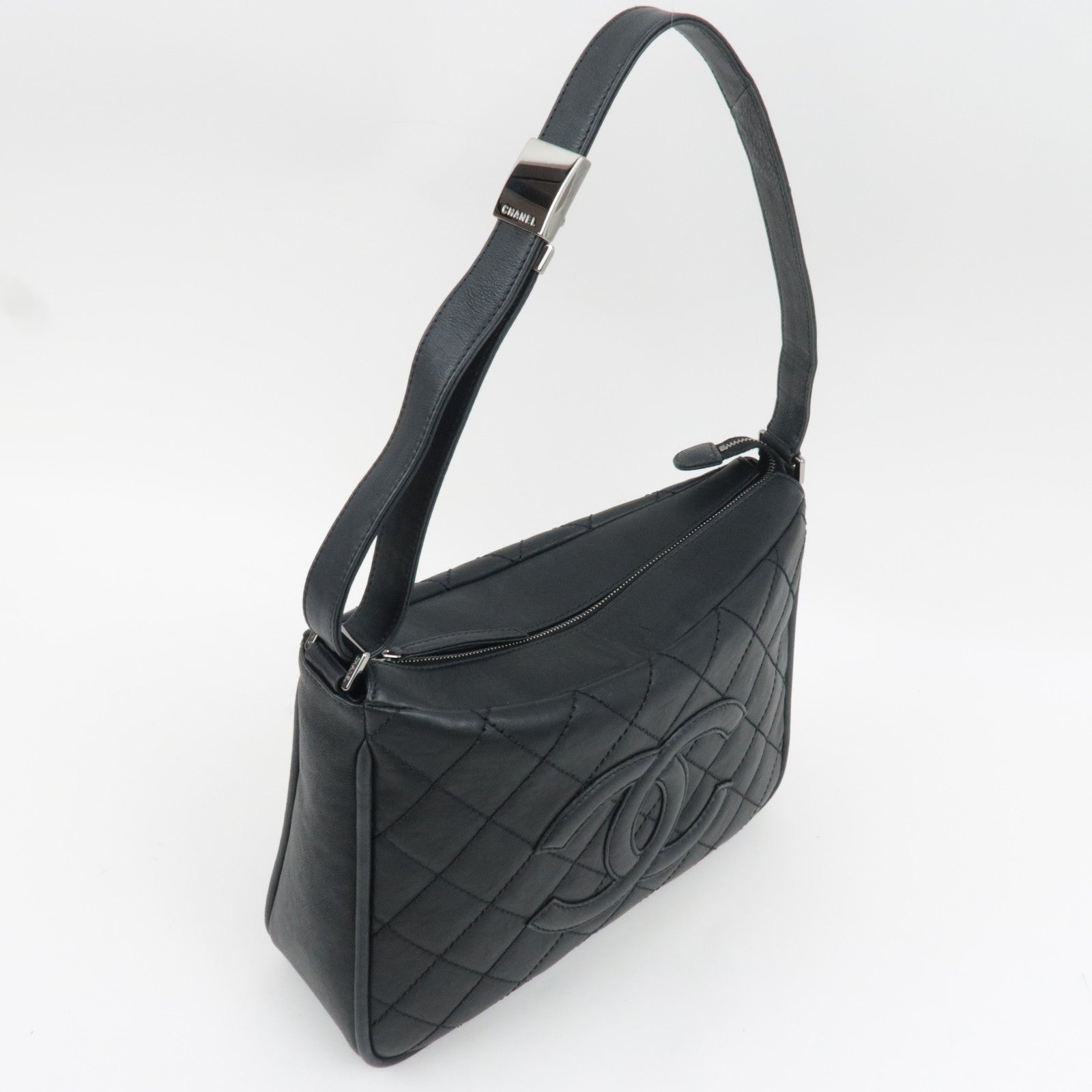 CHANEL Wild Stitch Matelasse Shoulder Bag Leather Black Silver HDW *Dust bag, G card