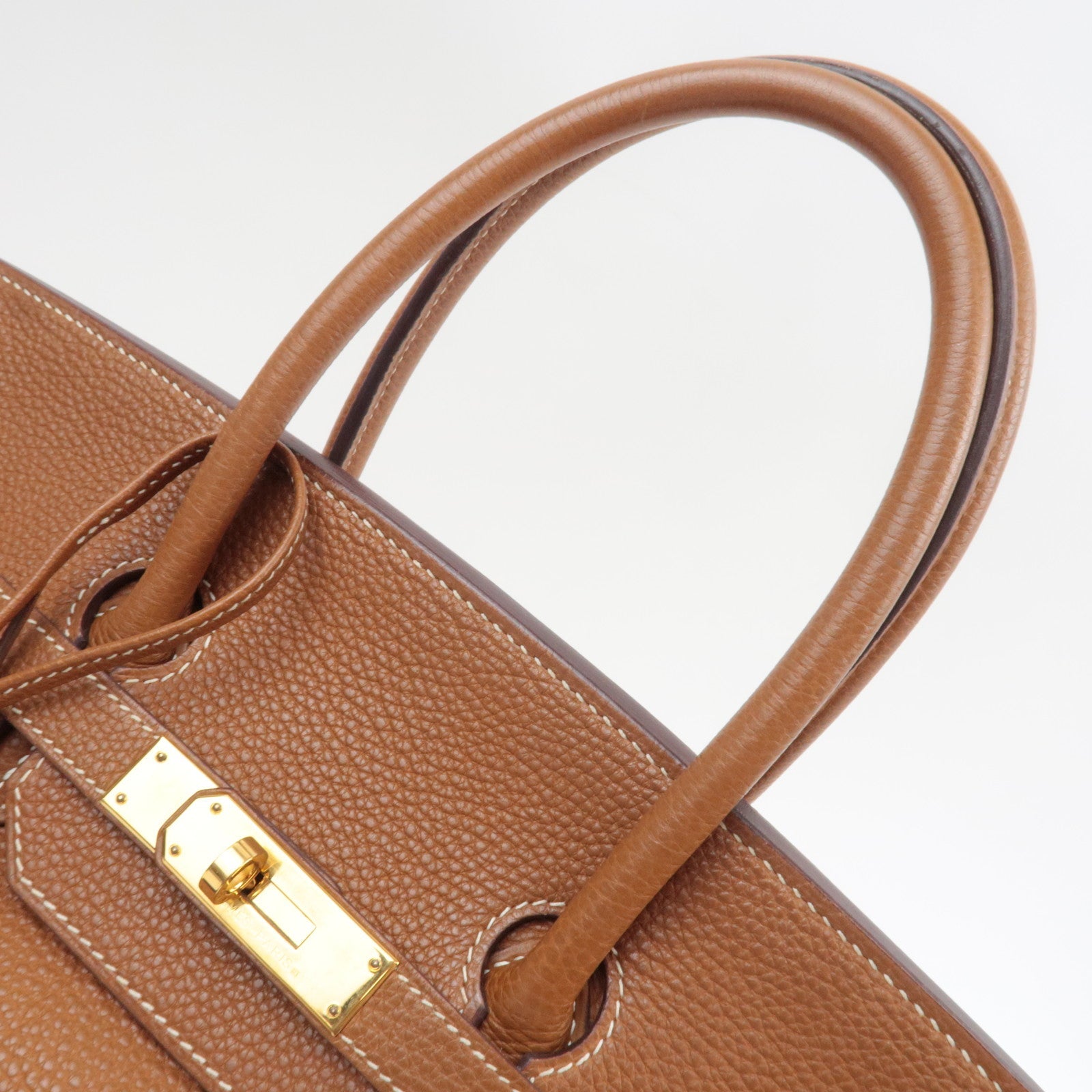 Hermes Birkin 35 □I Stamp (2005) Handbag Taurillon Clemence Gold *Dust bag, Key Lock, Clochette