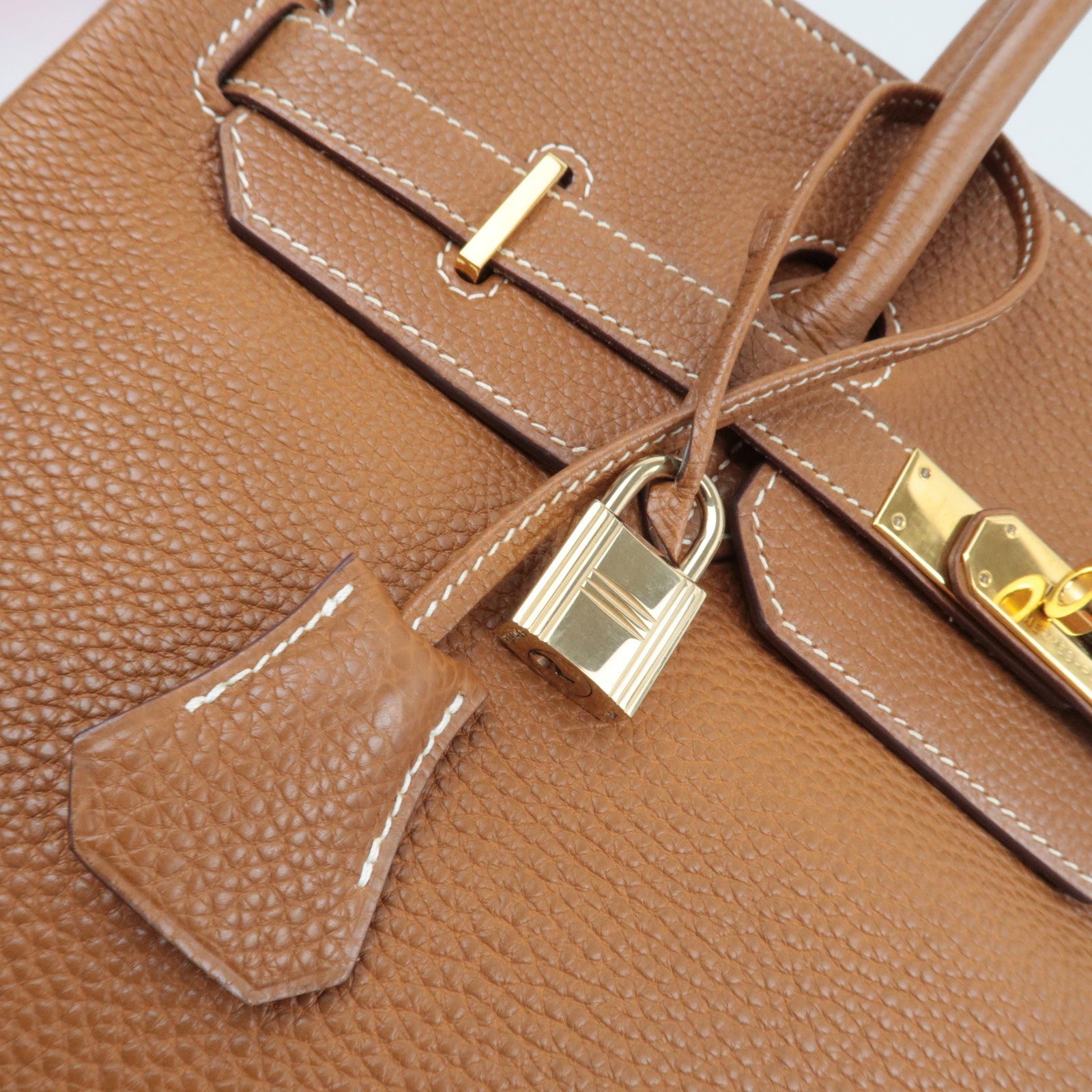 Hermes Birkin 35 □I Stamp (2005) Handbag Taurillon Clemence Gold *Dust bag, Key Lock, Clochette