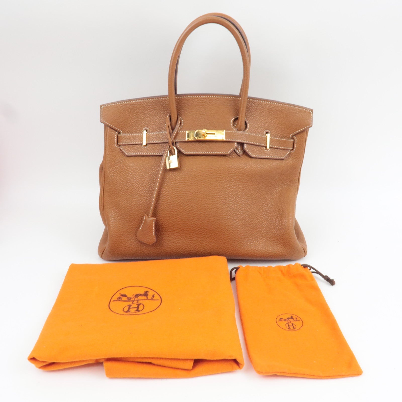 Hermes Birkin 35 □I Stamp (2005) Handbag Taurillon Clemence Gold *Dust bag, Key Lock, Clochette