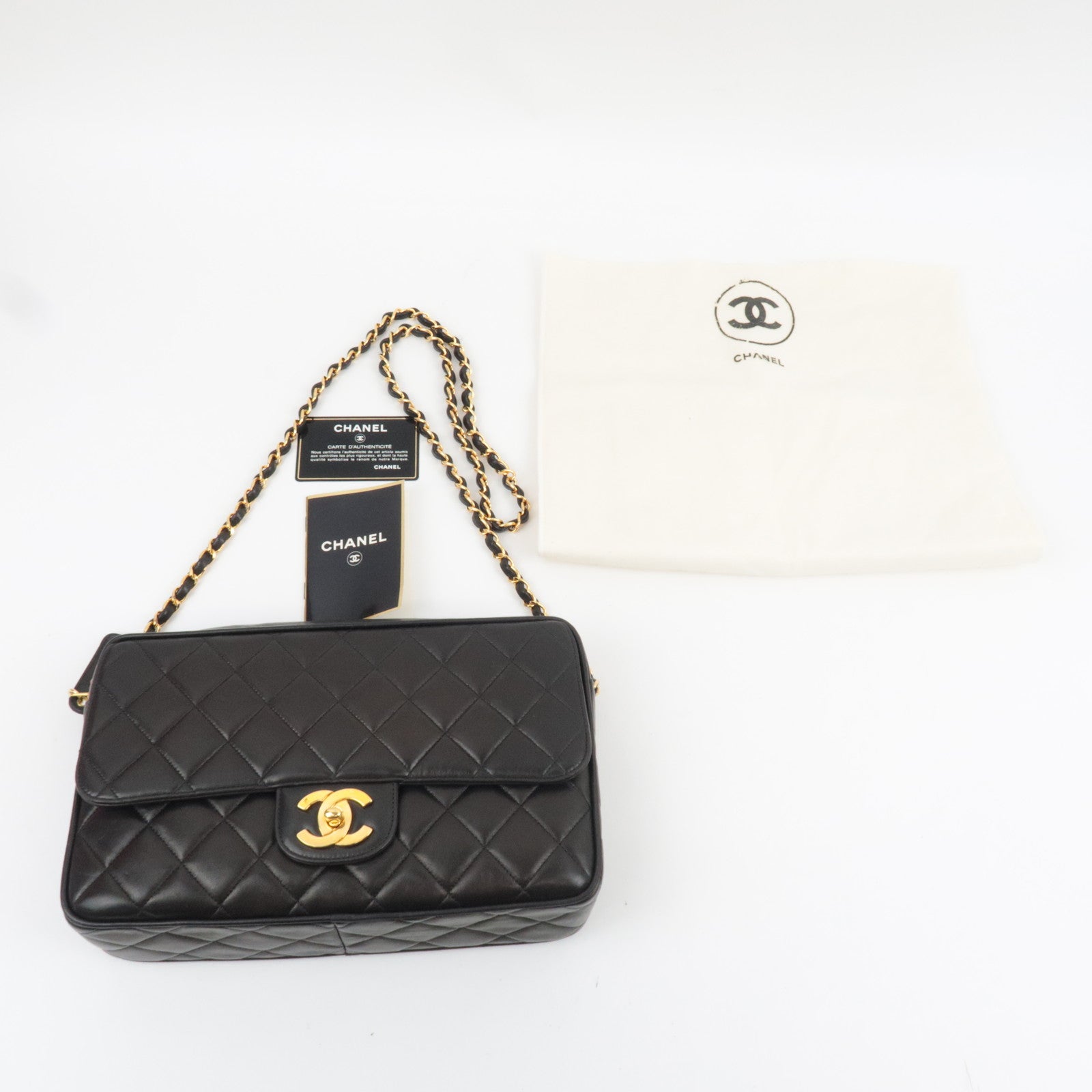CHANEL Matelasse Chain Shoulder Bag Lambskin Black Gold HDW *Dust bag, G Card