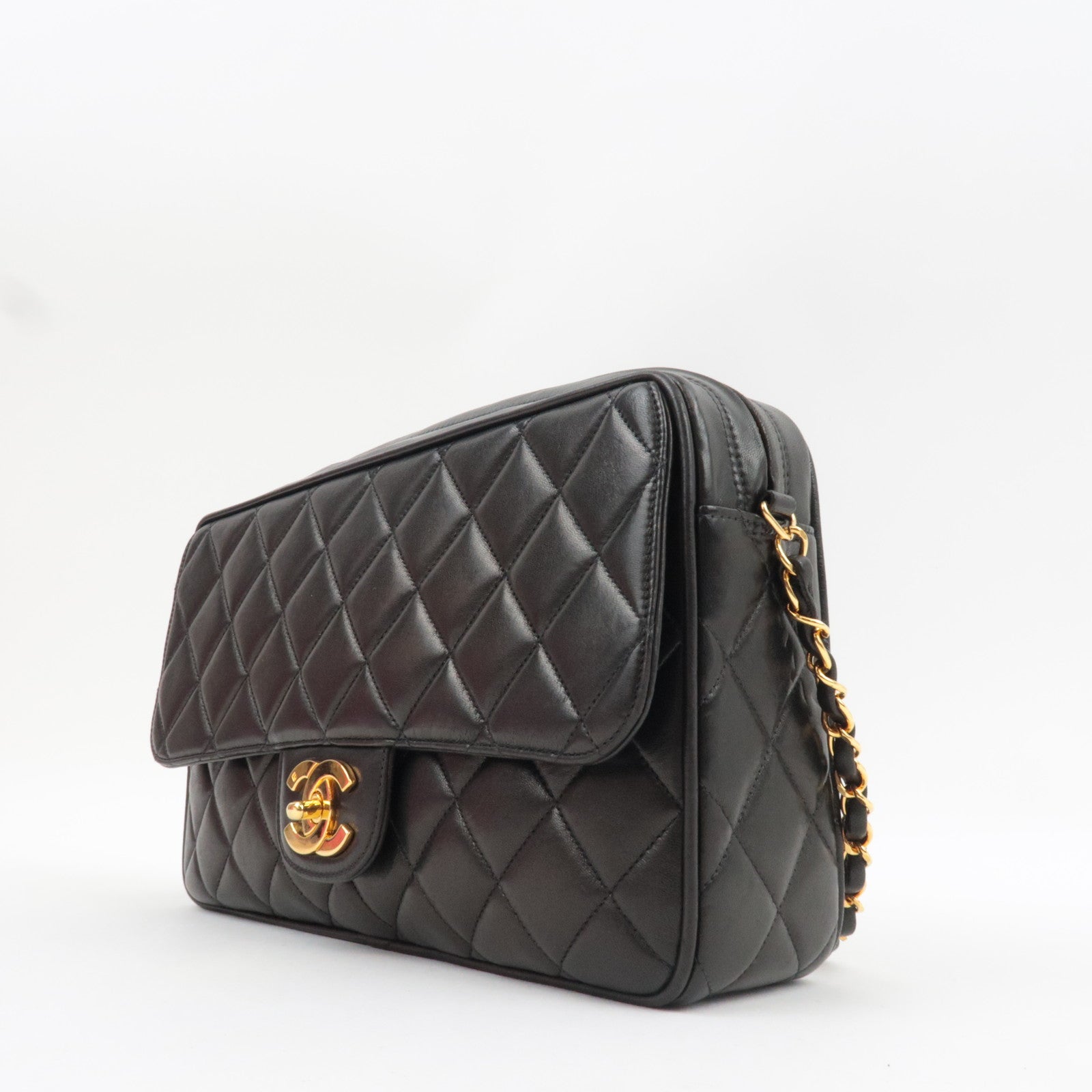 CHANEL Matelasse Chain Shoulder Bag Lambskin Black Gold HDW *Dust bag, G Card