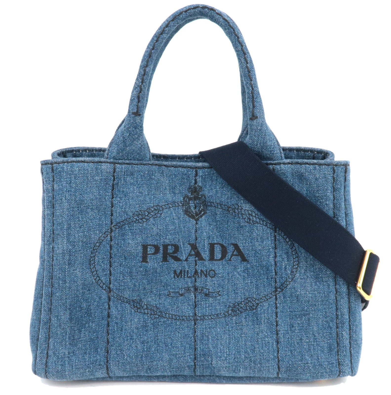PRADA Canapa Mini 2Way Tote Bag Denim Blue 1BG439 *Strap, G card81944