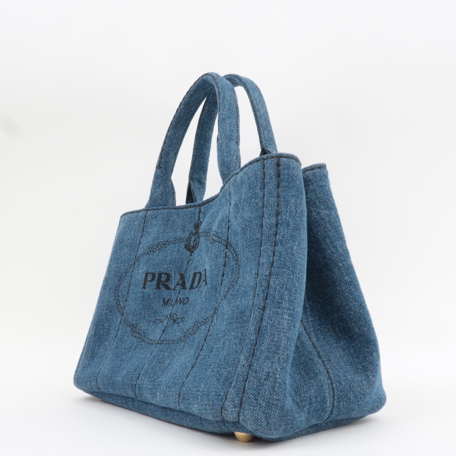 PRADA Canapa Mini 2Way Tote Bag Denim Blue 1BG439 *Strap, G card