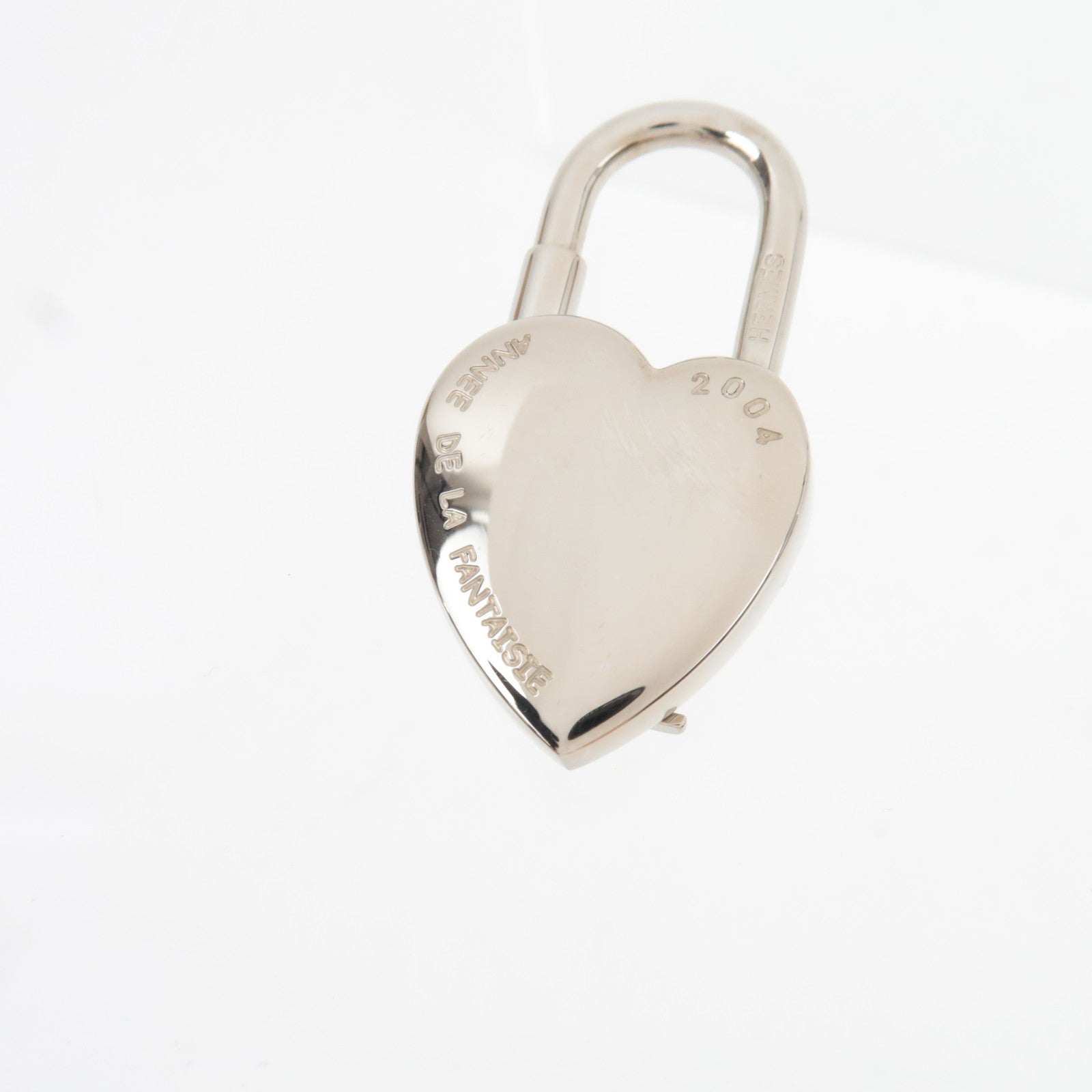 HERMES Vive Lidee Heart Lock Charm Metal Silver *Box