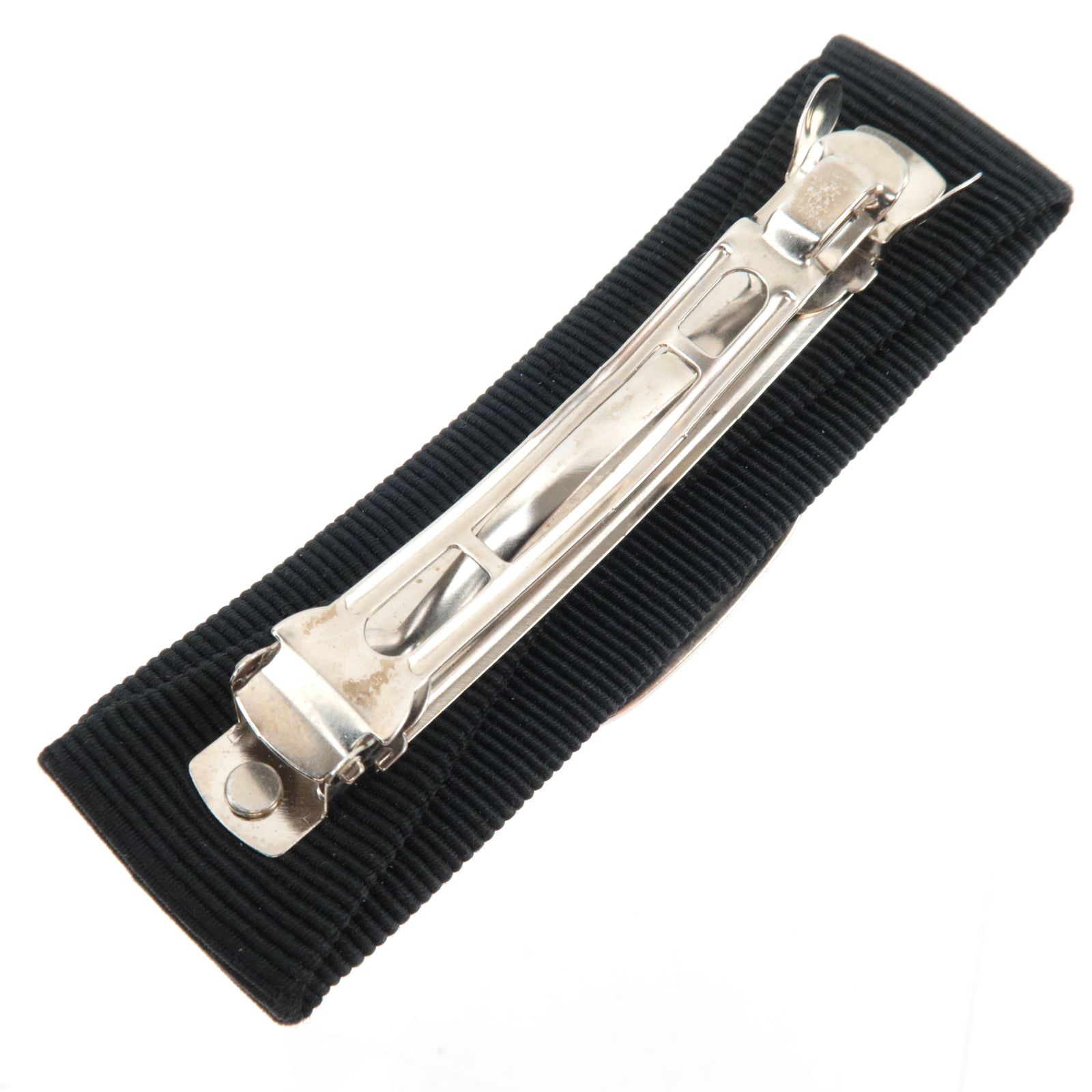 Ferragamo Vara Ribbon Barrette Hair Clip Cotton Nylon Black Silver HDW