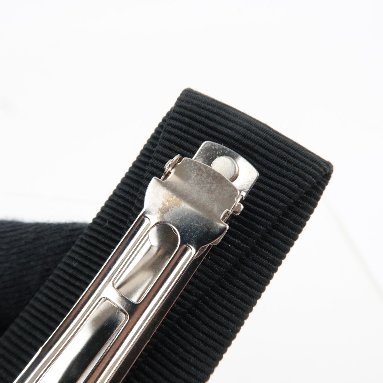 Ferragamo Vara Ribbon Barrette Hair Clip Cotton Nylon Black Silver HDW