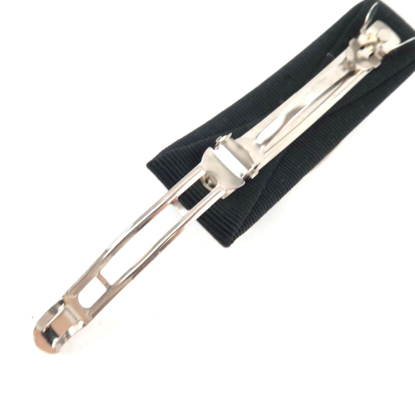 Ferragamo Vara Ribbon Barrette Hair Clip Cotton Nylon Black Silver HDW