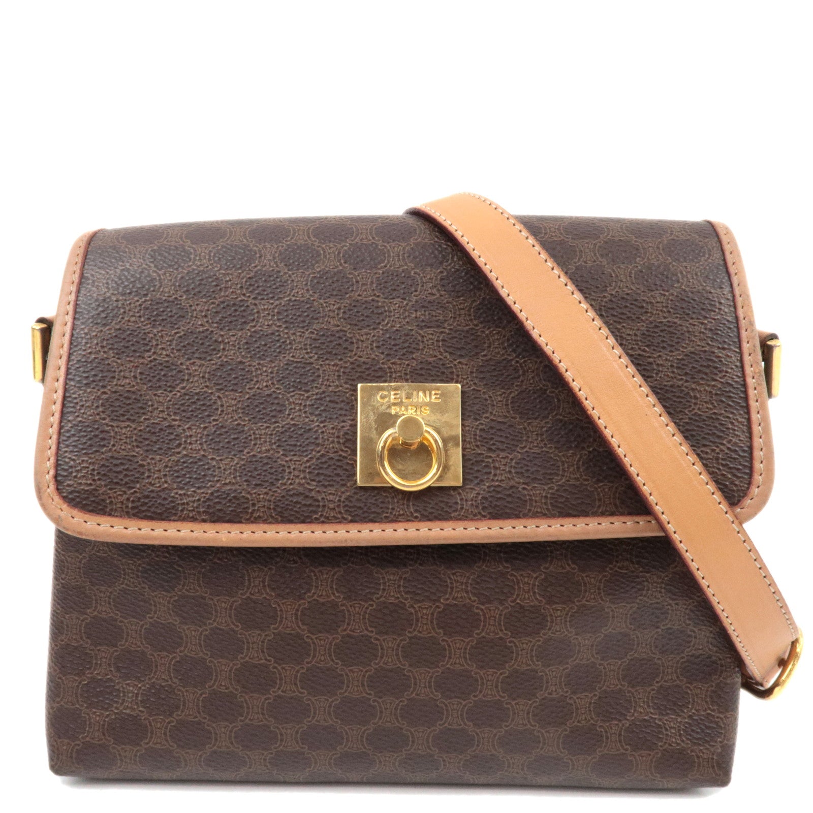 CELINE Macadam Shoulder Bag PVC Leather Brown82013