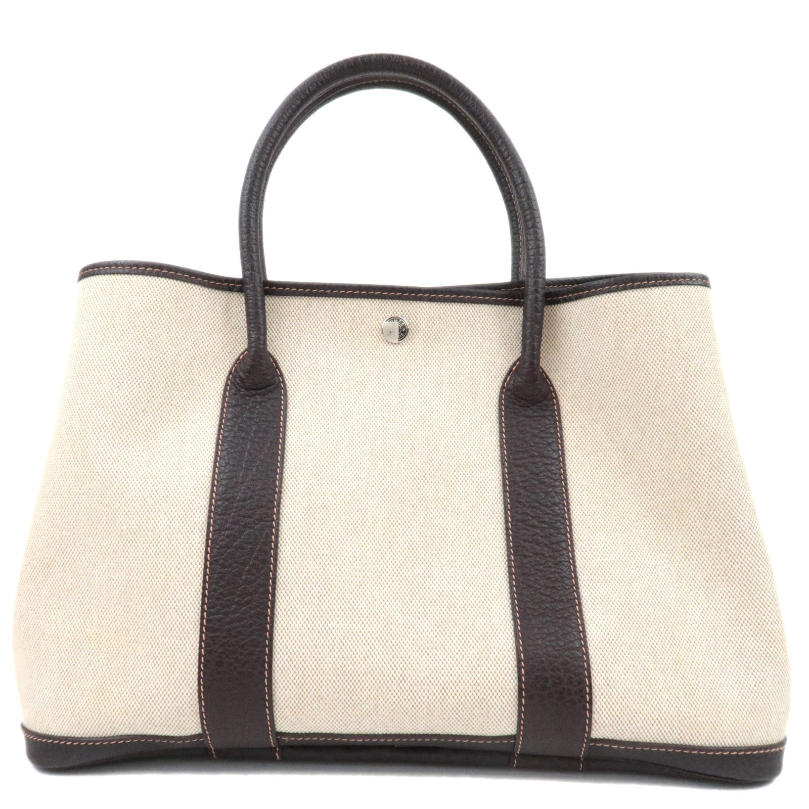 HERMES Garden Party PM Tote Bag □G Stamp (2003) Canvas Leather Natural Brown82039