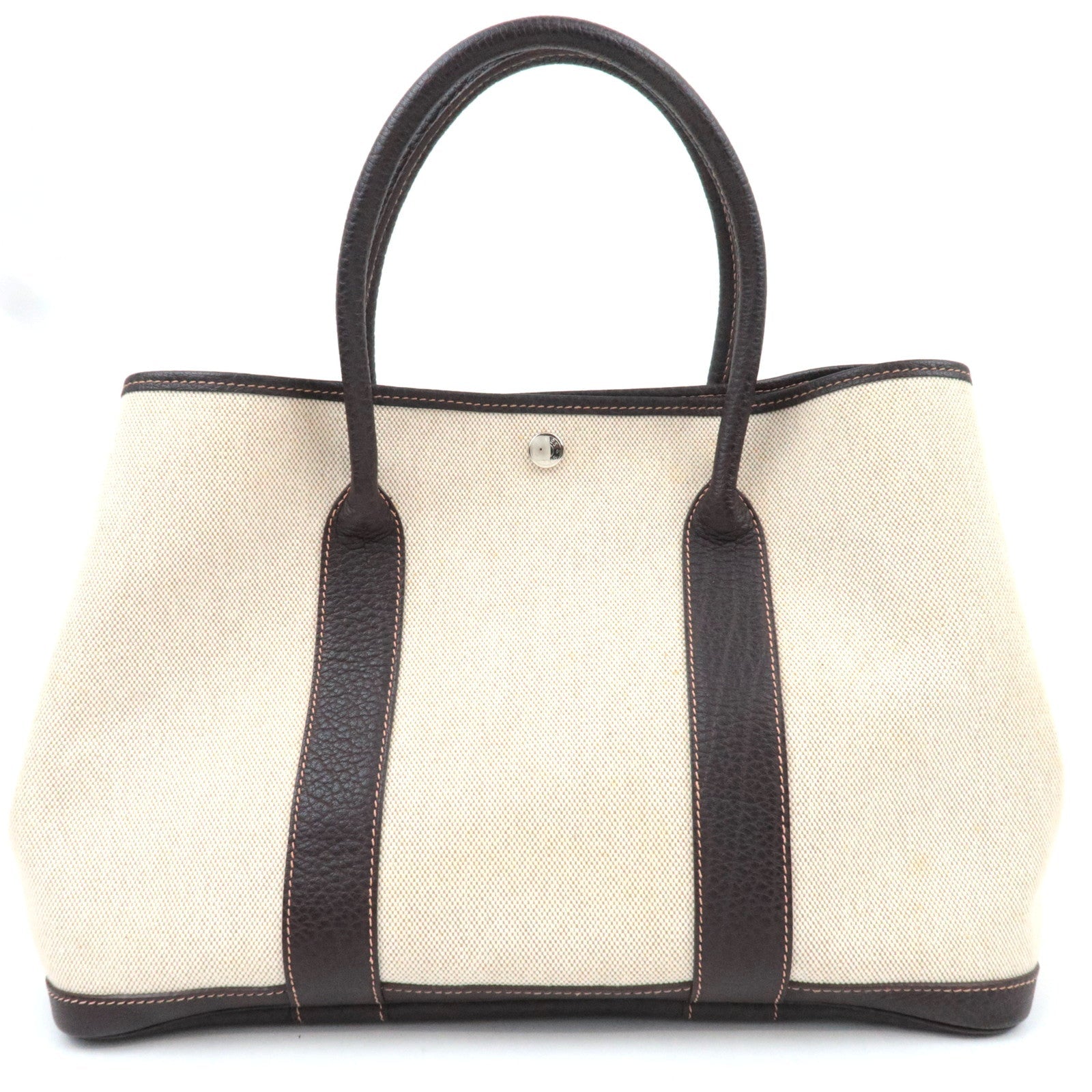HERMES Garden Party PM Tote Bag □G Stamp (2003) Canvas Leather Natural Brown