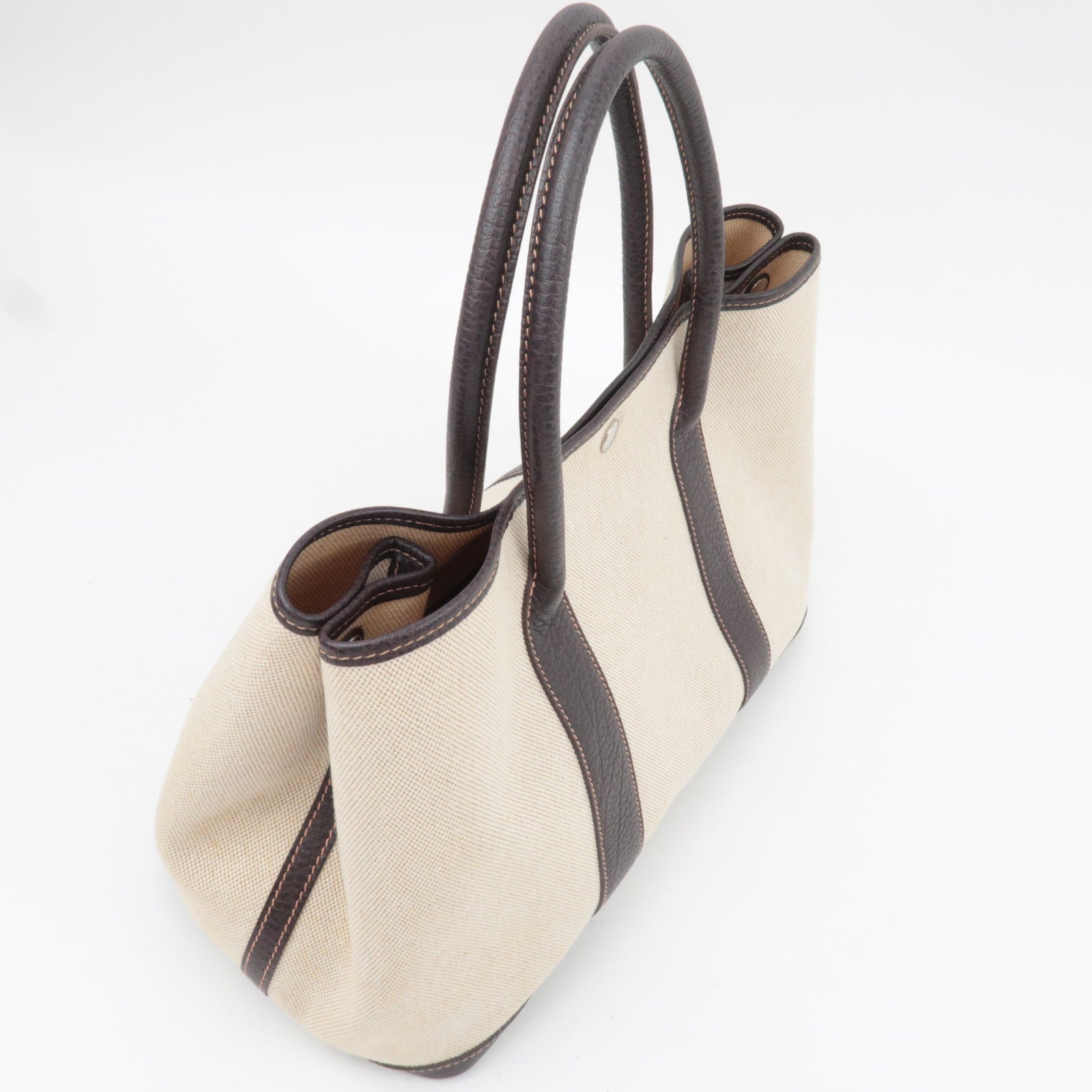 HERMES Garden Party PM Tote Bag □G Stamp (2003) Canvas Leather Natural Brown