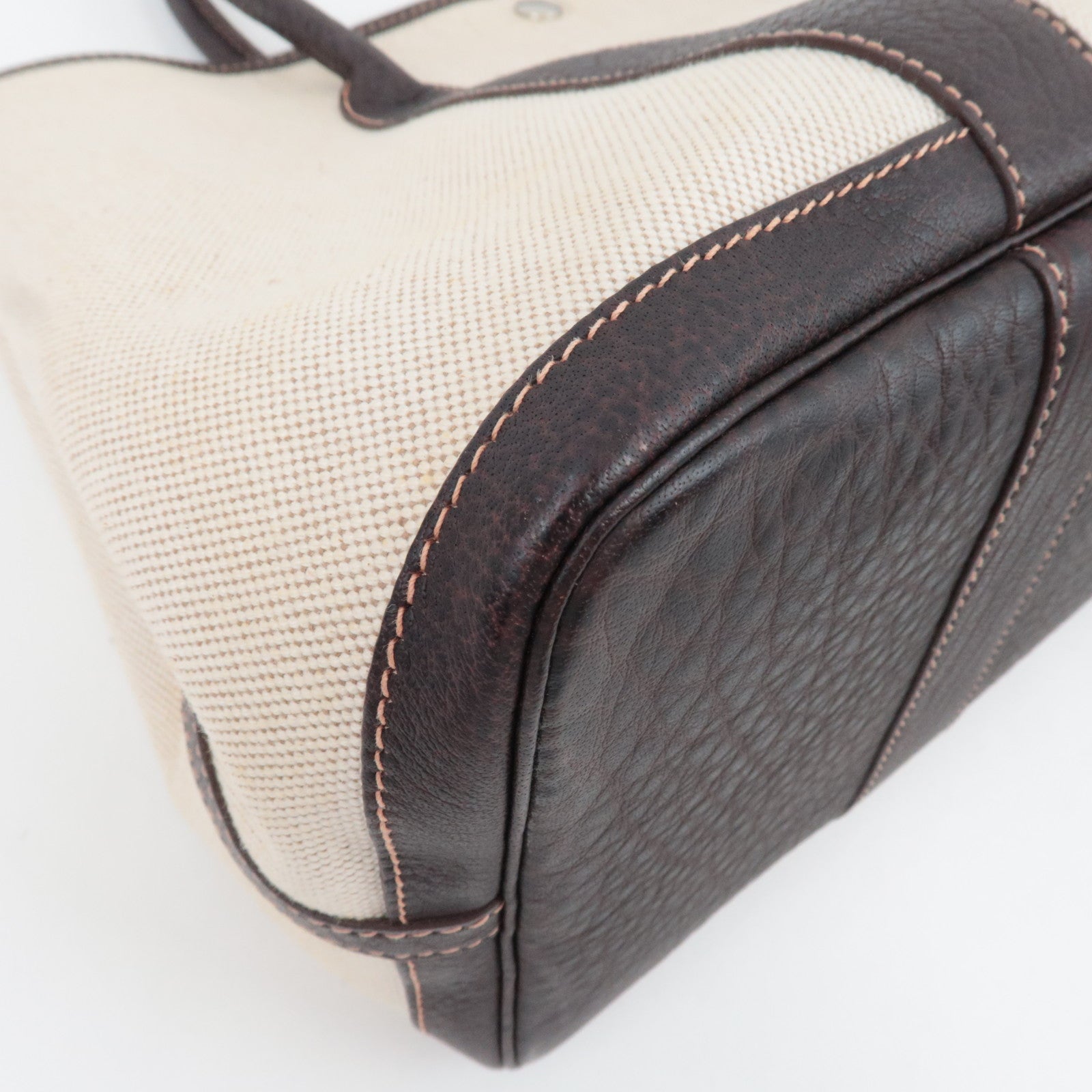 HERMES Garden Party PM Tote Bag □G Stamp (2003) Canvas Leather Natural Brown