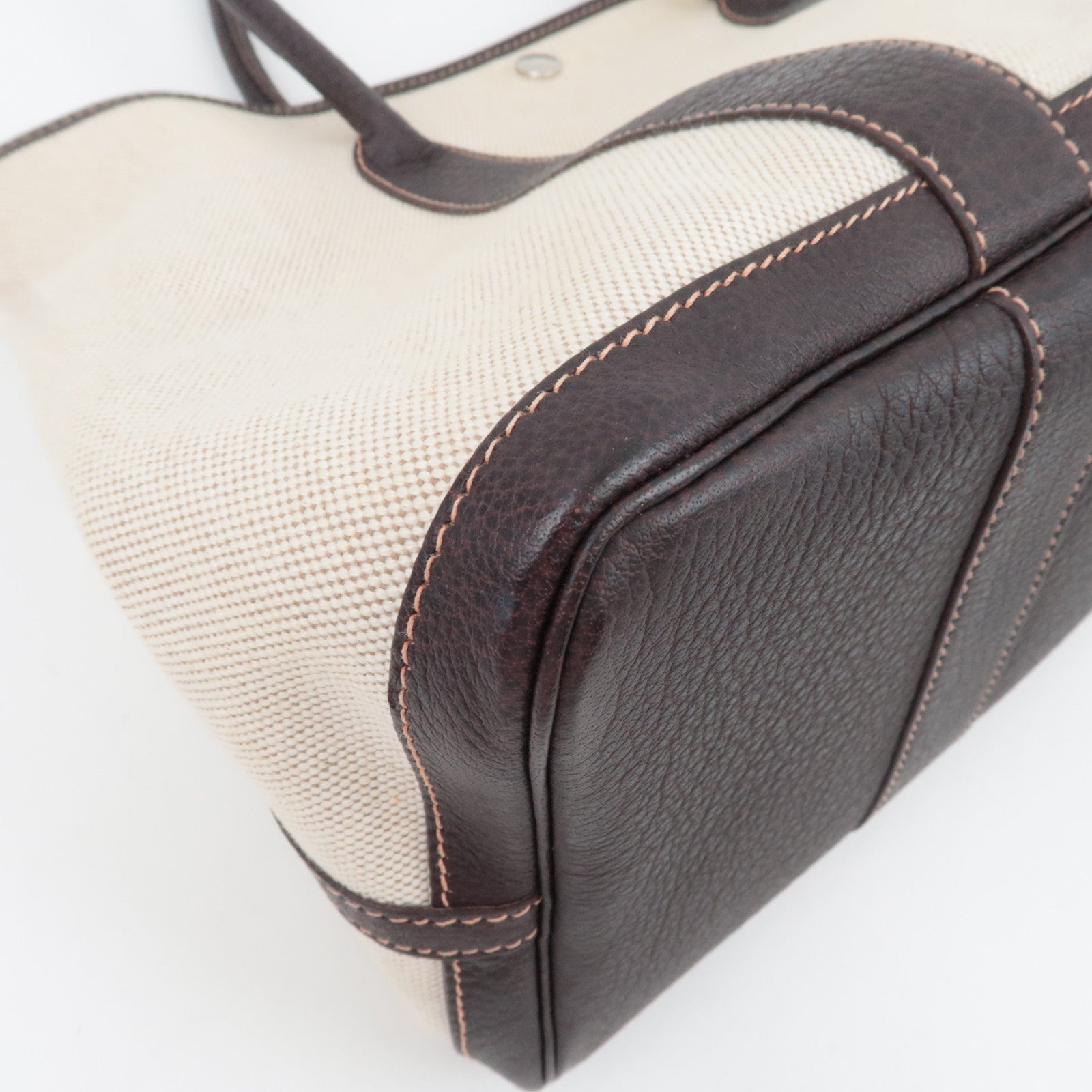 HERMES Garden Party PM Tote Bag □G Stamp (2003) Canvas Leather Natural Brown