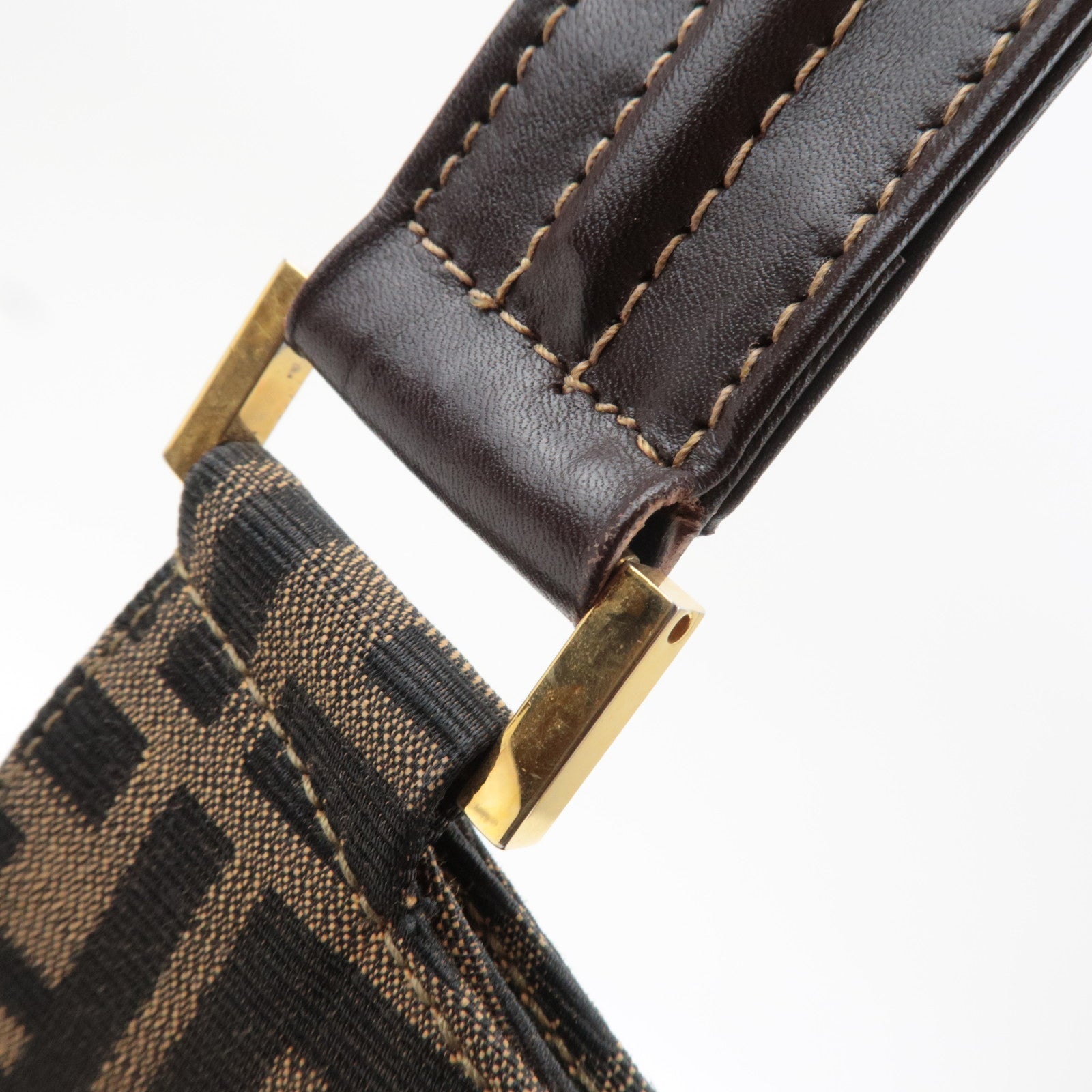 FENDI Zucca Shoulder Bag Canvas Leather Brown Black *Dust bag