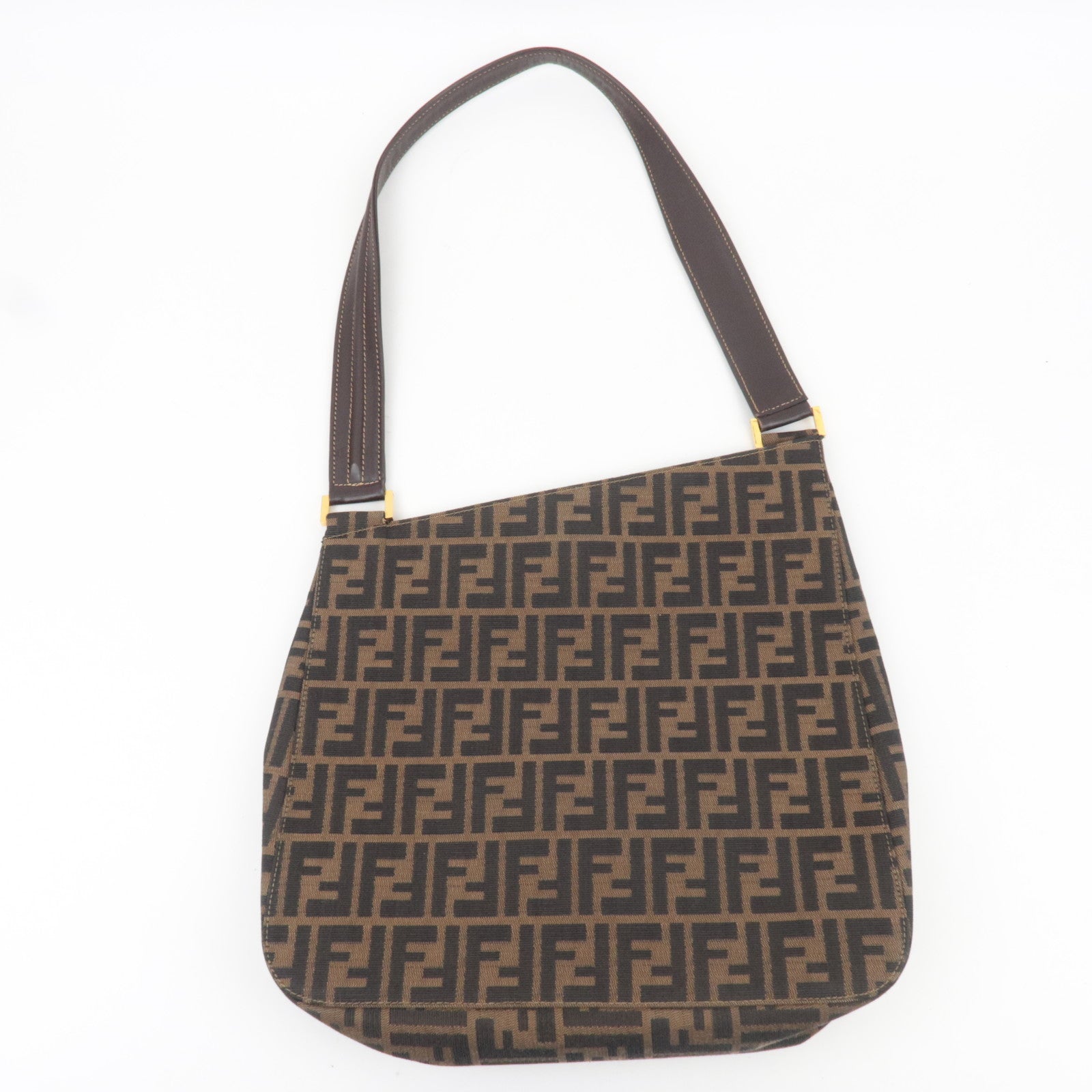 FENDI Zucca Shoulder Bag Canvas Leather Brown Black *Dust bag