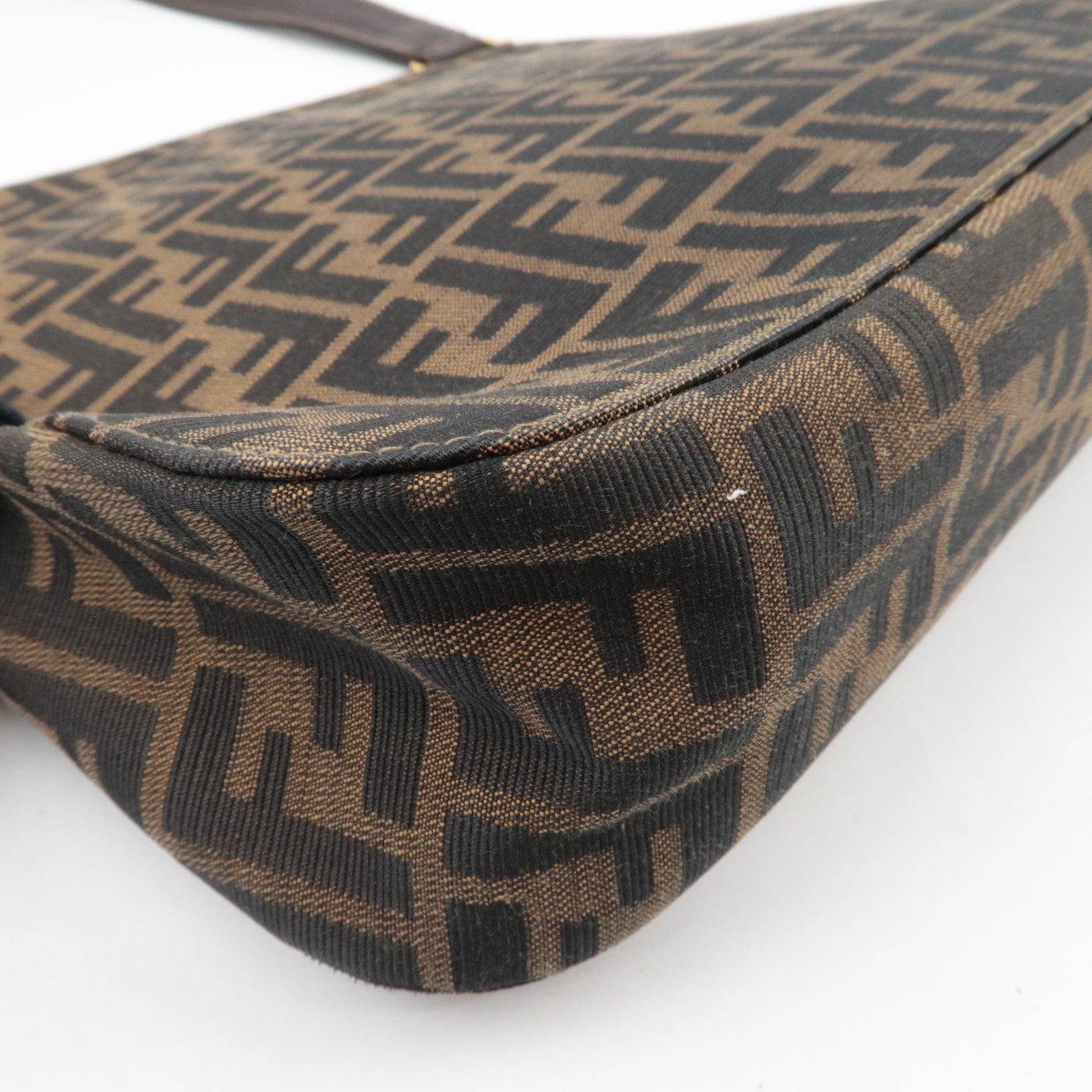 FENDI Zucca Shoulder Bag Canvas Leather Brown Black *Dust bag
