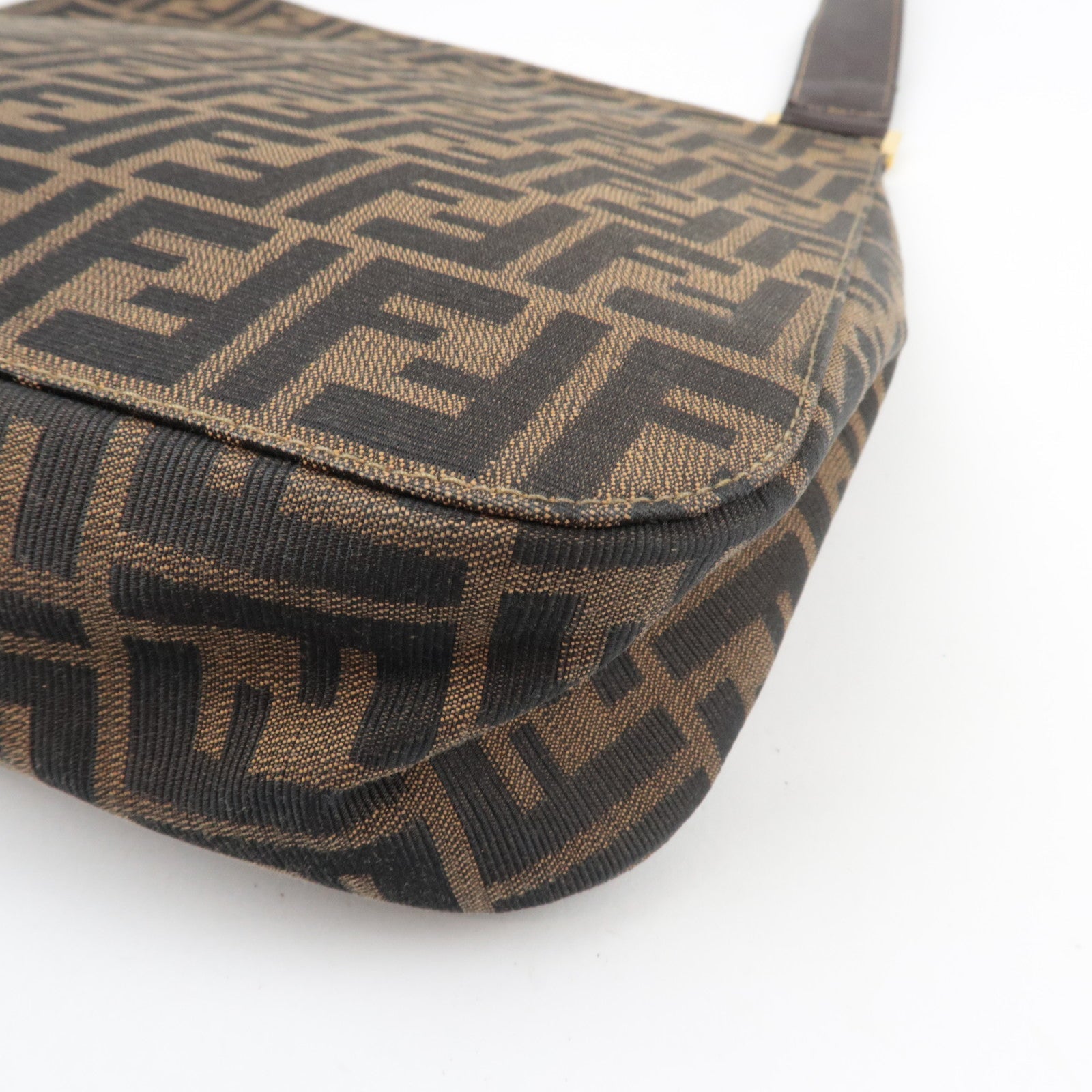 FENDI Zucca Shoulder Bag Canvas Leather Brown Black *Dust bag