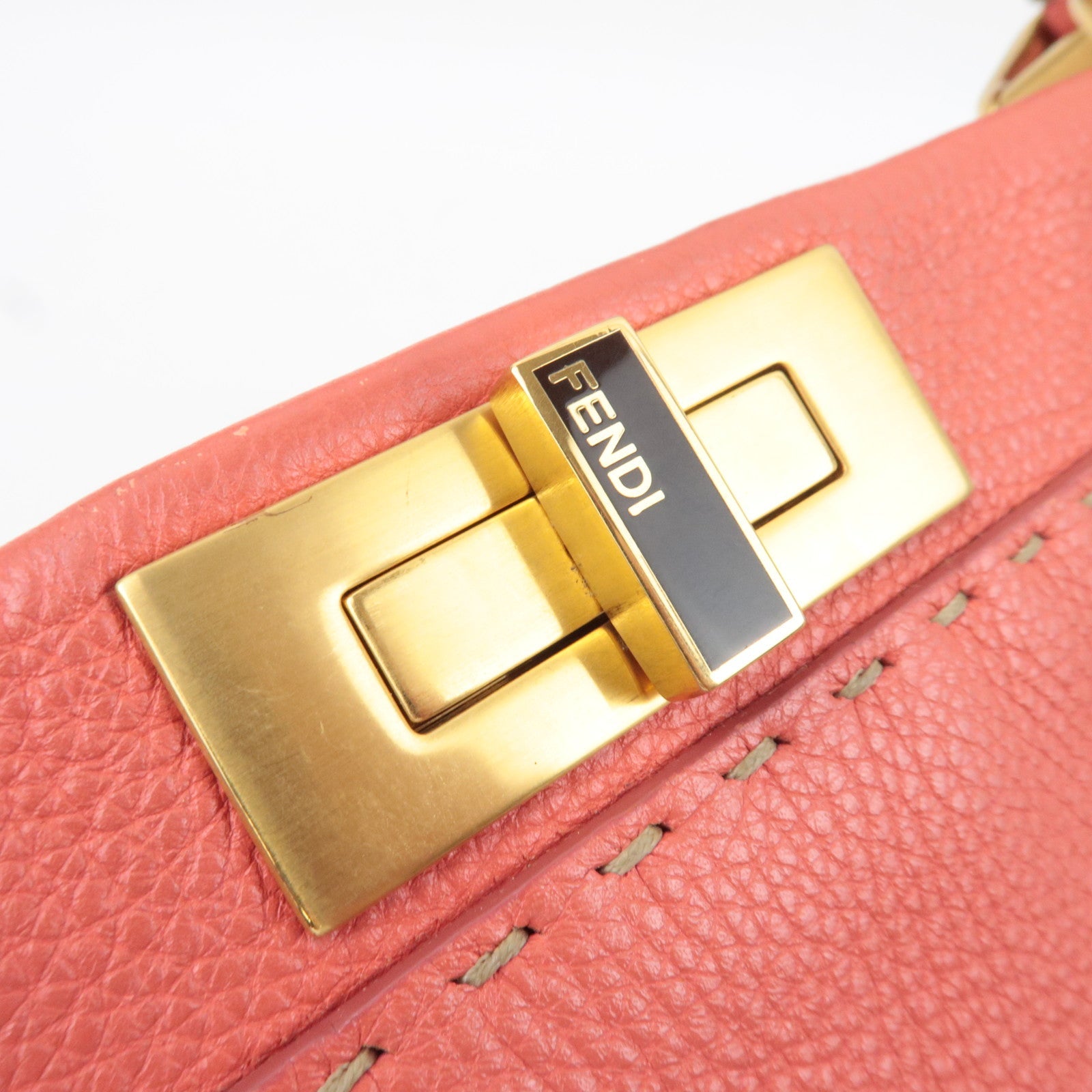 FENDI Selleria Peekaboo Large 2Way Shoulder Bag Leather Pink Gold HDW 8BN210 *Strap