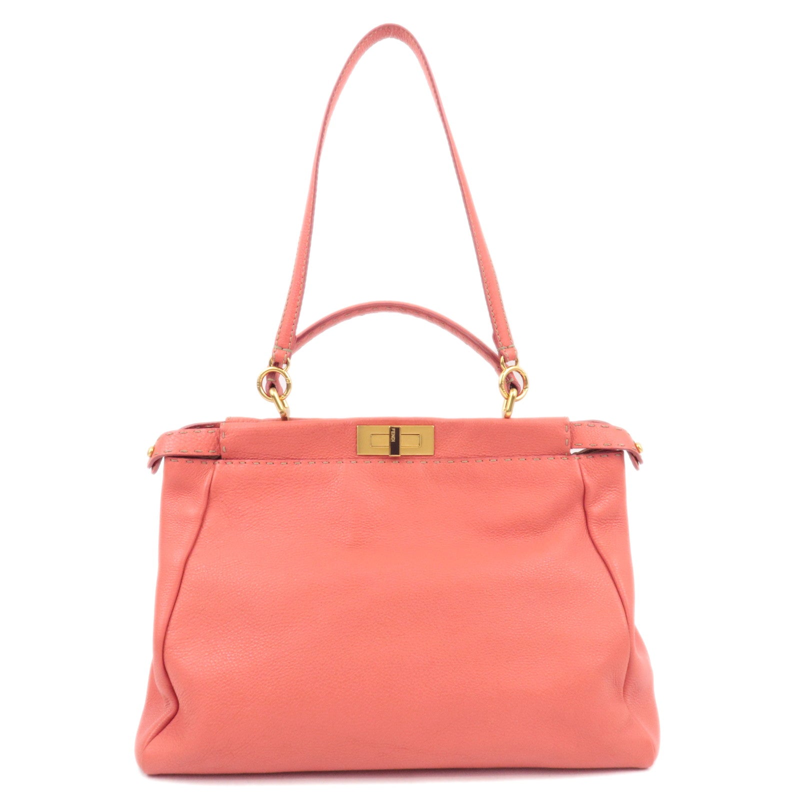 FENDI Selleria Peekaboo Large 2Way Shoulder Bag Leather Pink Gold HDW 8BN210 *Strap82047