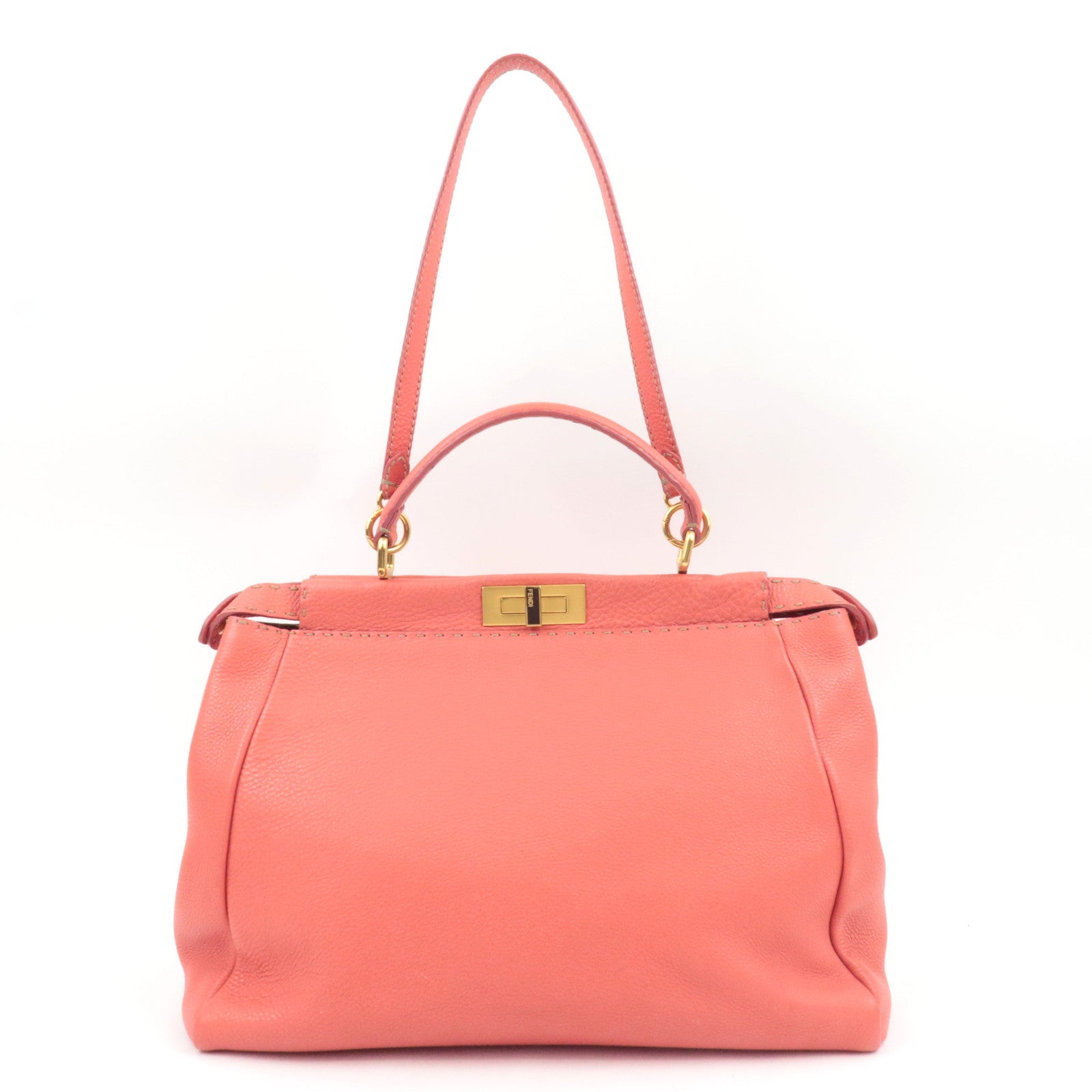 FENDI Selleria Peekaboo Large 2Way Shoulder Bag Leather Pink Gold HDW 8BN210 *Strap