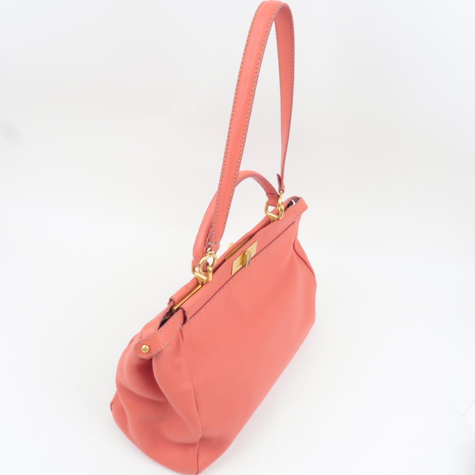 FENDI Selleria Peekaboo Large 2Way Shoulder Bag Leather Pink Gold HDW 8BN210 *Strap