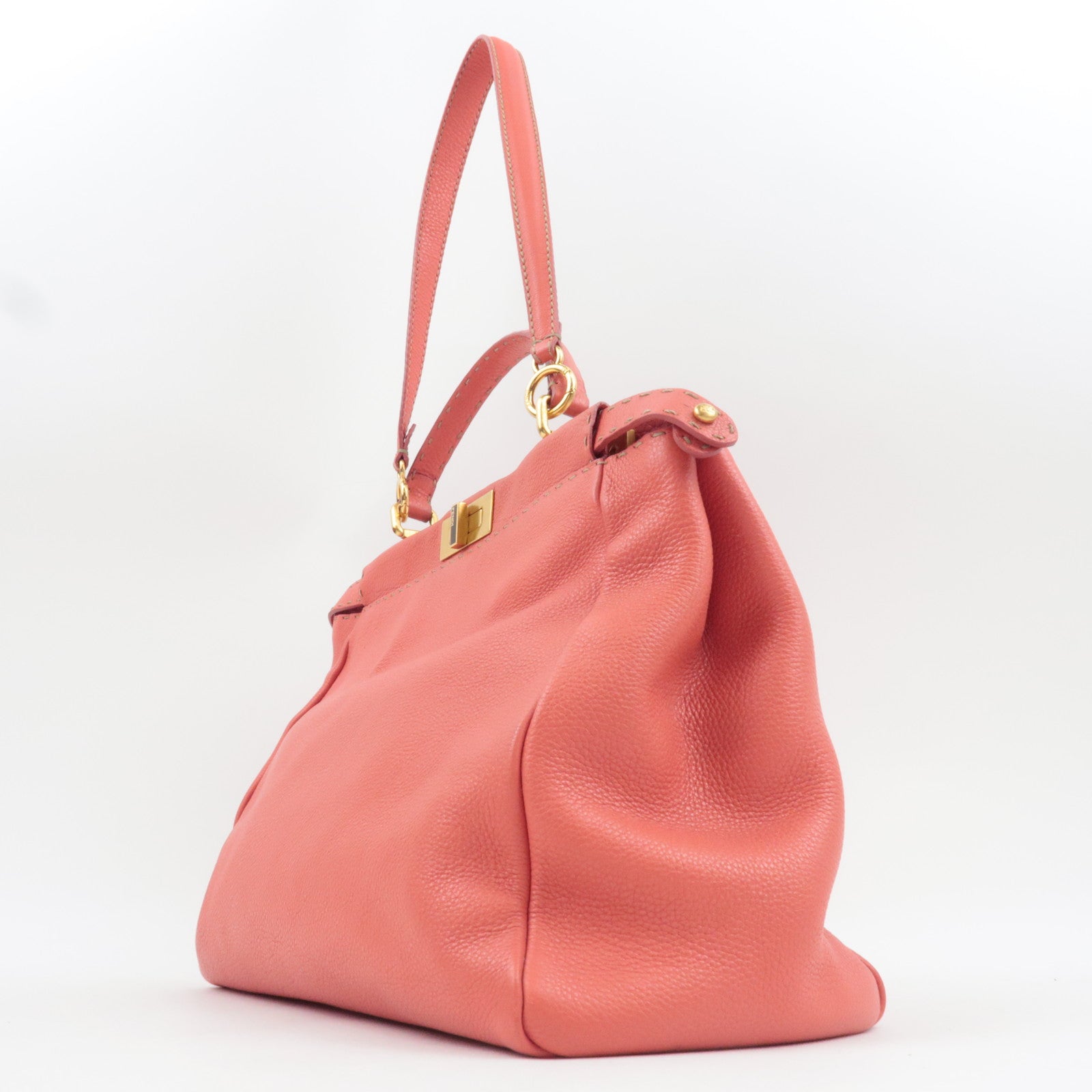 FENDI Selleria Peekaboo Large 2Way Shoulder Bag Leather Pink Gold HDW 8BN210 *Strap