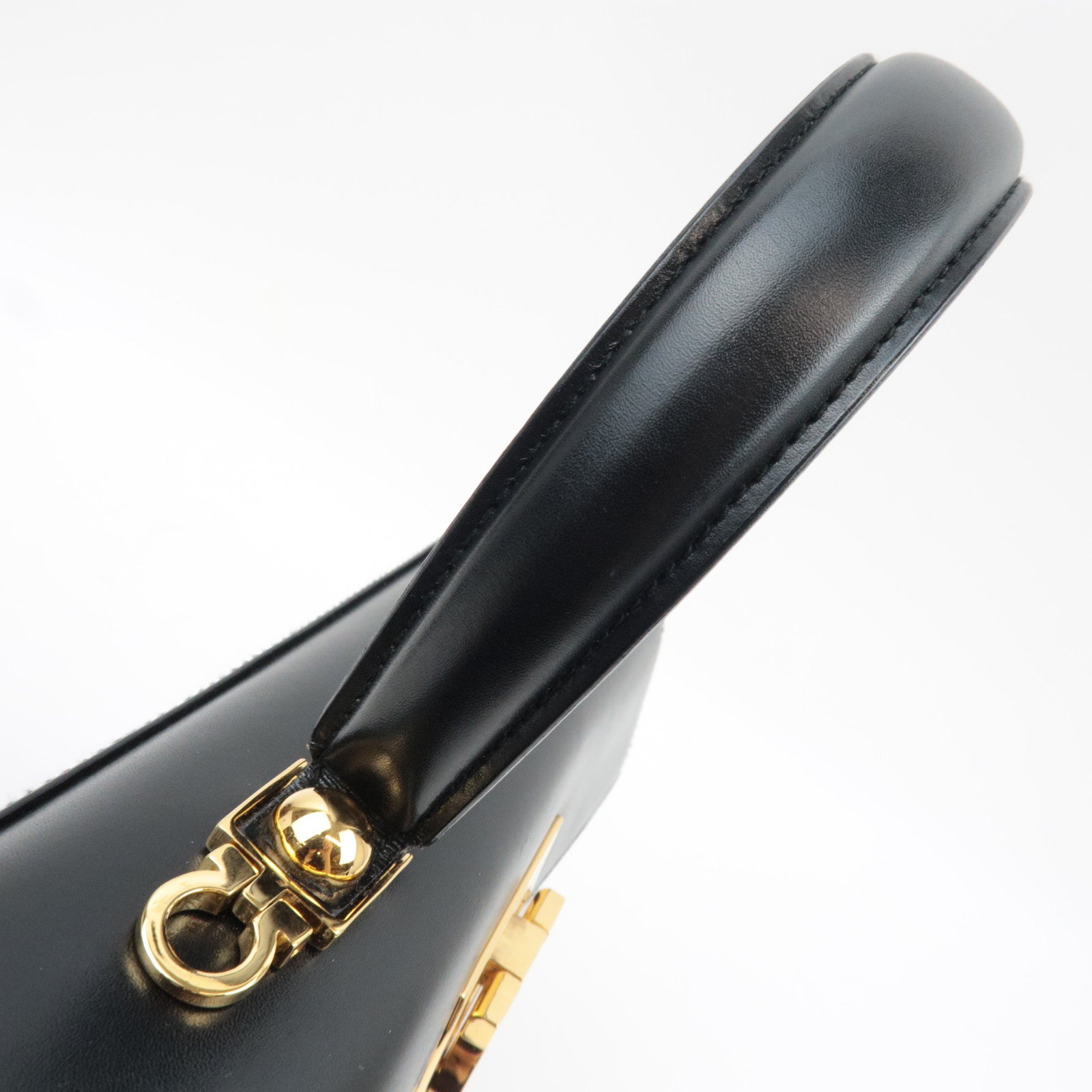 Ferragamo Gancini 2Way Handbag Leather Black Gold HDW *Strap