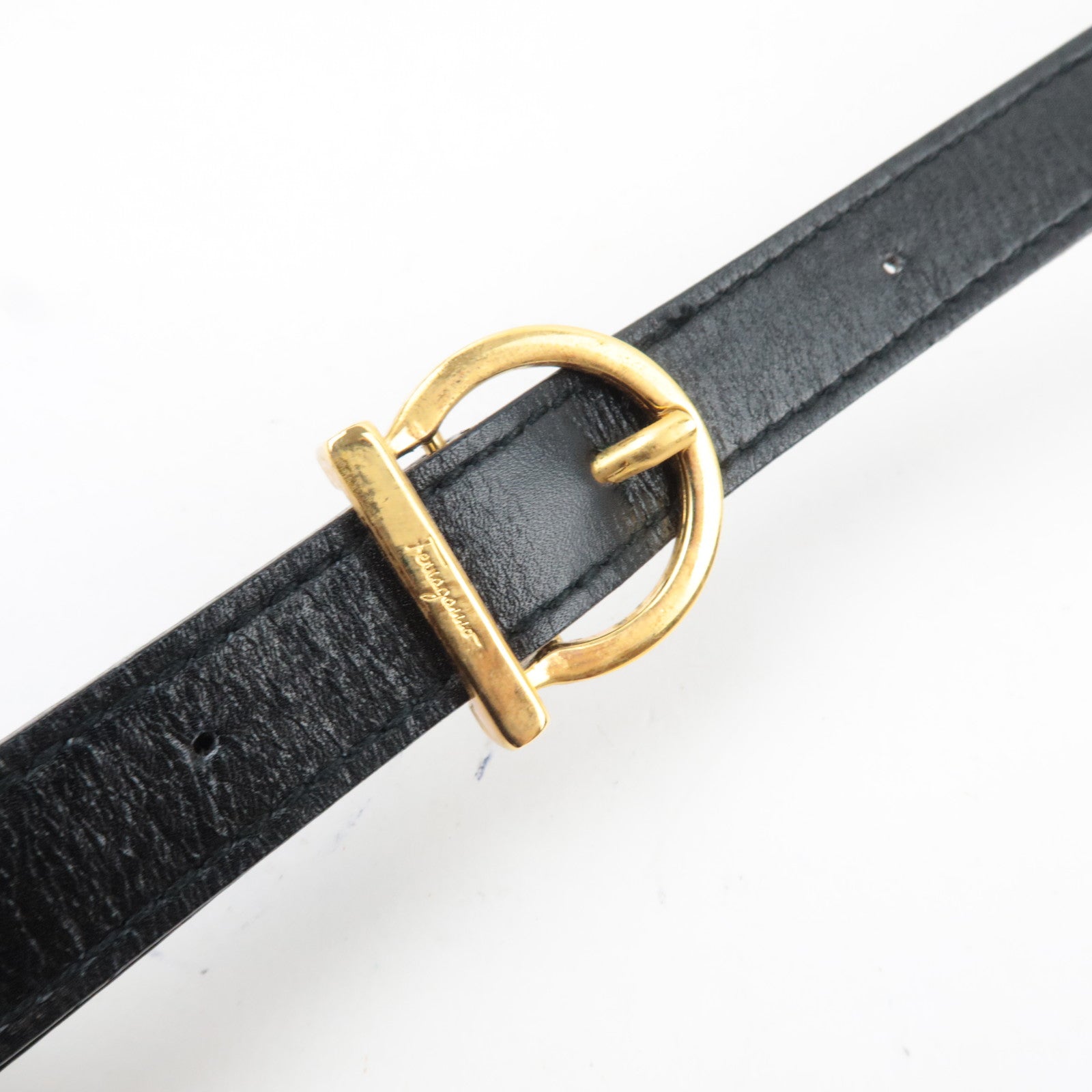 Ferragamo Gancini 2Way Handbag Leather Black Gold HDW *Strap