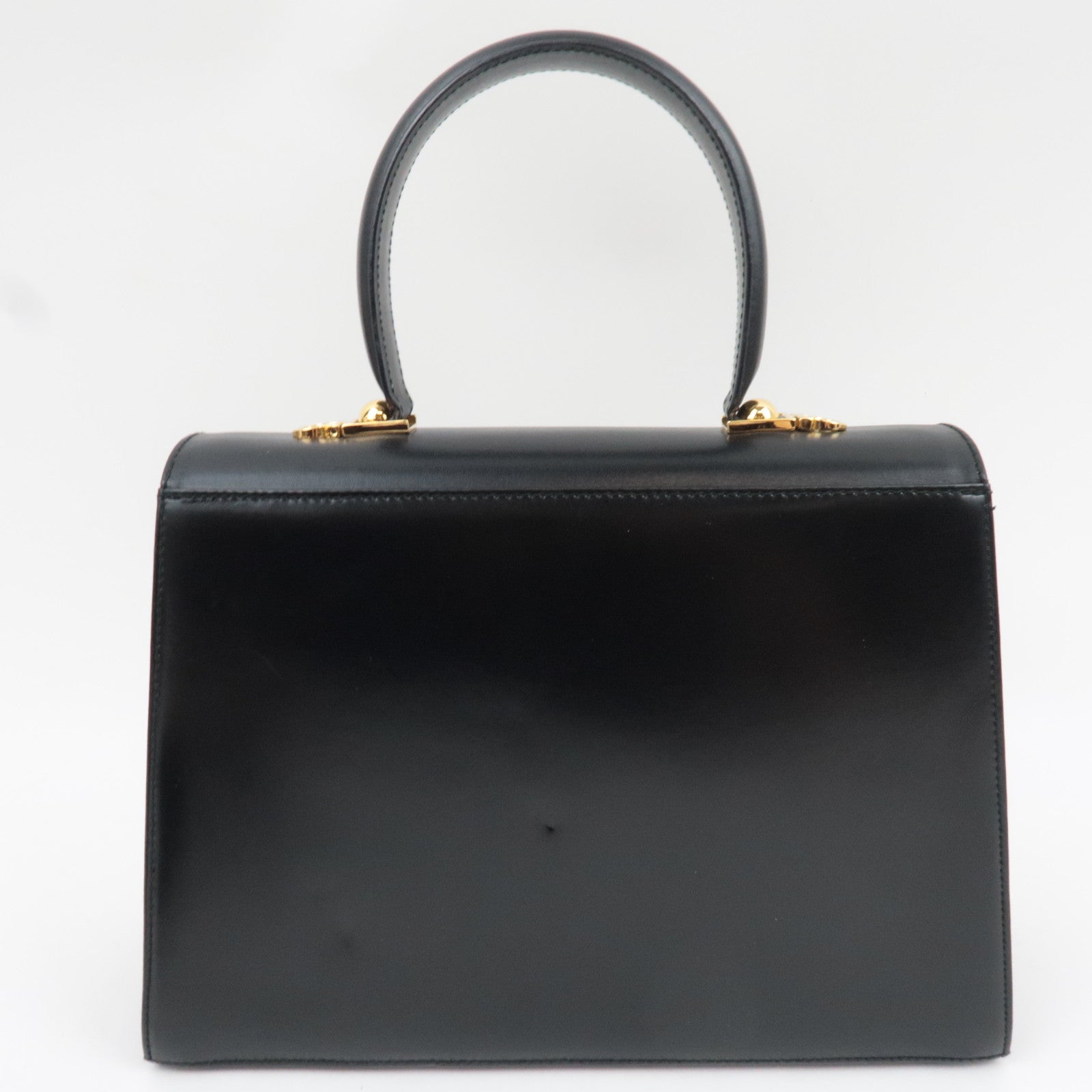 Ferragamo Gancini 2Way Handbag Leather Black Gold HDW *Strap