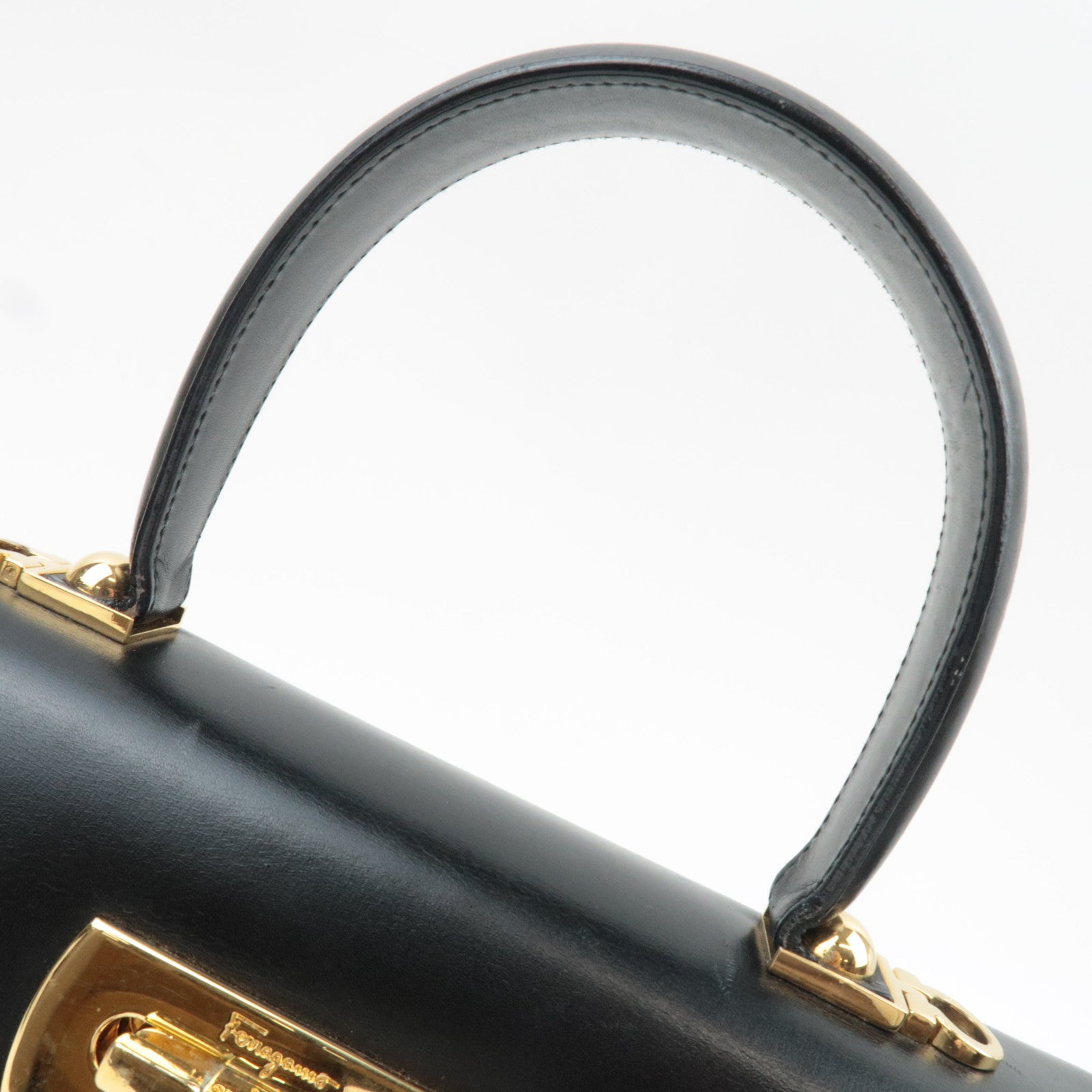 Ferragamo Gancini 2Way Handbag Leather Black Gold HDW *Strap