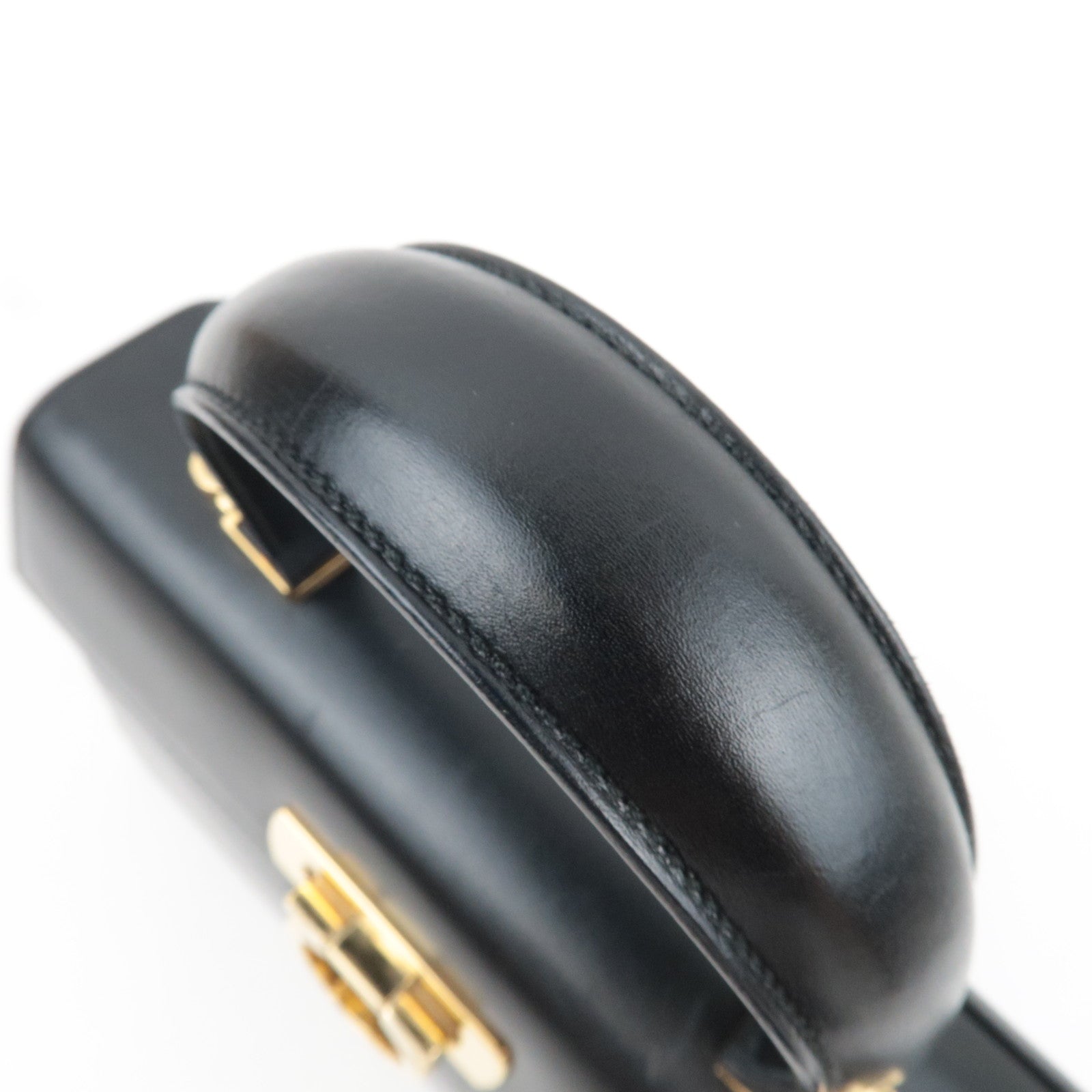 Ferragamo Gancini 2Way Handbag Leather Black Gold HDW *Strap