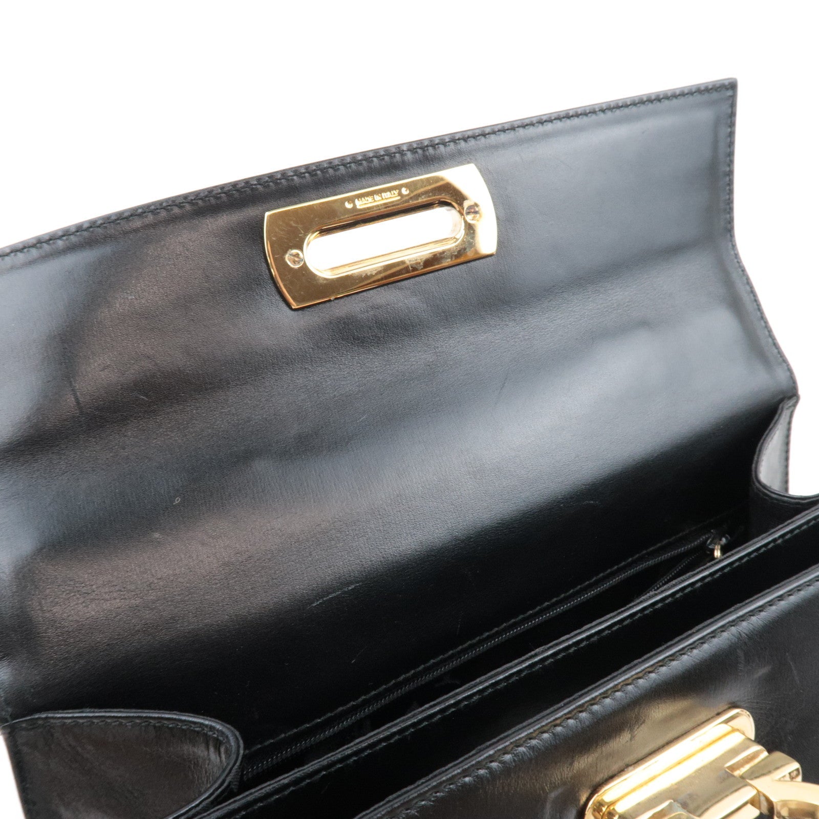 Ferragamo Gancini 2Way Handbag Leather Black Gold HDW *Strap