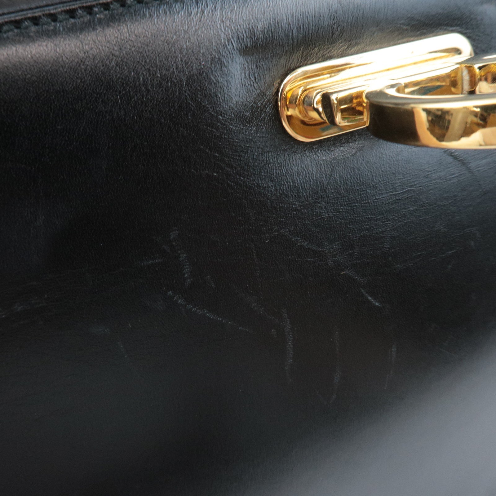 Ferragamo Gancini 2Way Handbag Leather Black Gold HDW *Strap