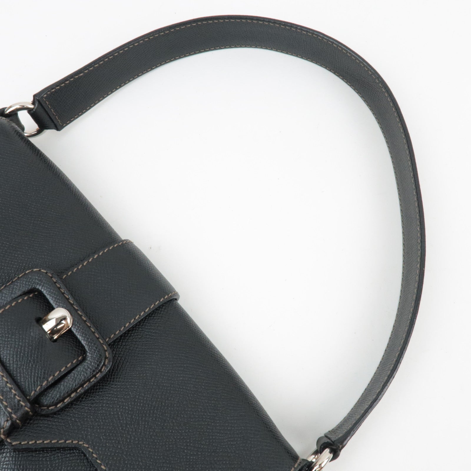 Ferragamo Gancini Shoulder Bag Leather Black Silver HDW