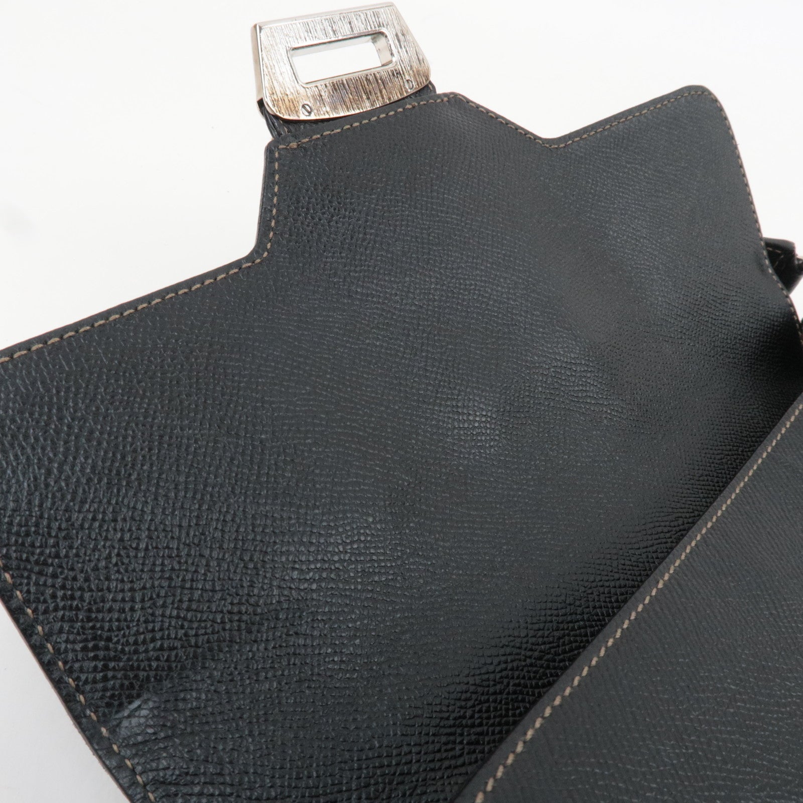 Ferragamo Gancini Shoulder Bag Leather Black Silver HDW