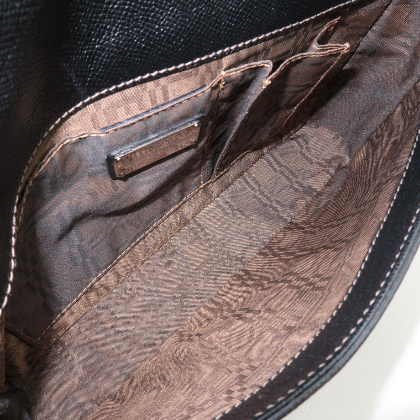 Ferragamo Gancini Shoulder Bag Leather Black Silver HDW