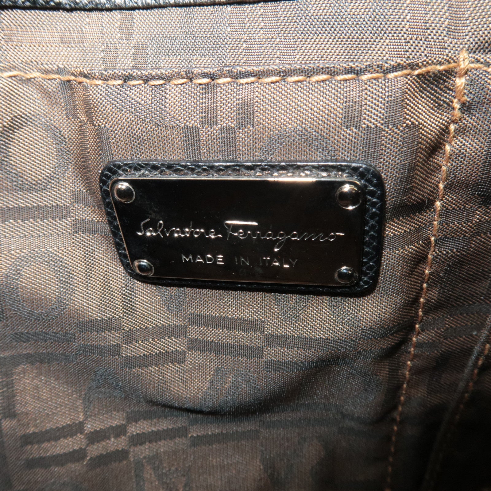 Ferragamo Gancini Shoulder Bag Leather Black Silver HDW