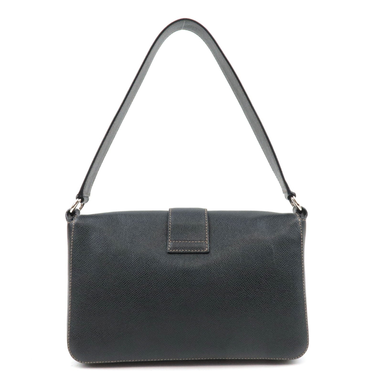 Ferragamo Gancini Shoulder Bag Leather Black Silver HDW