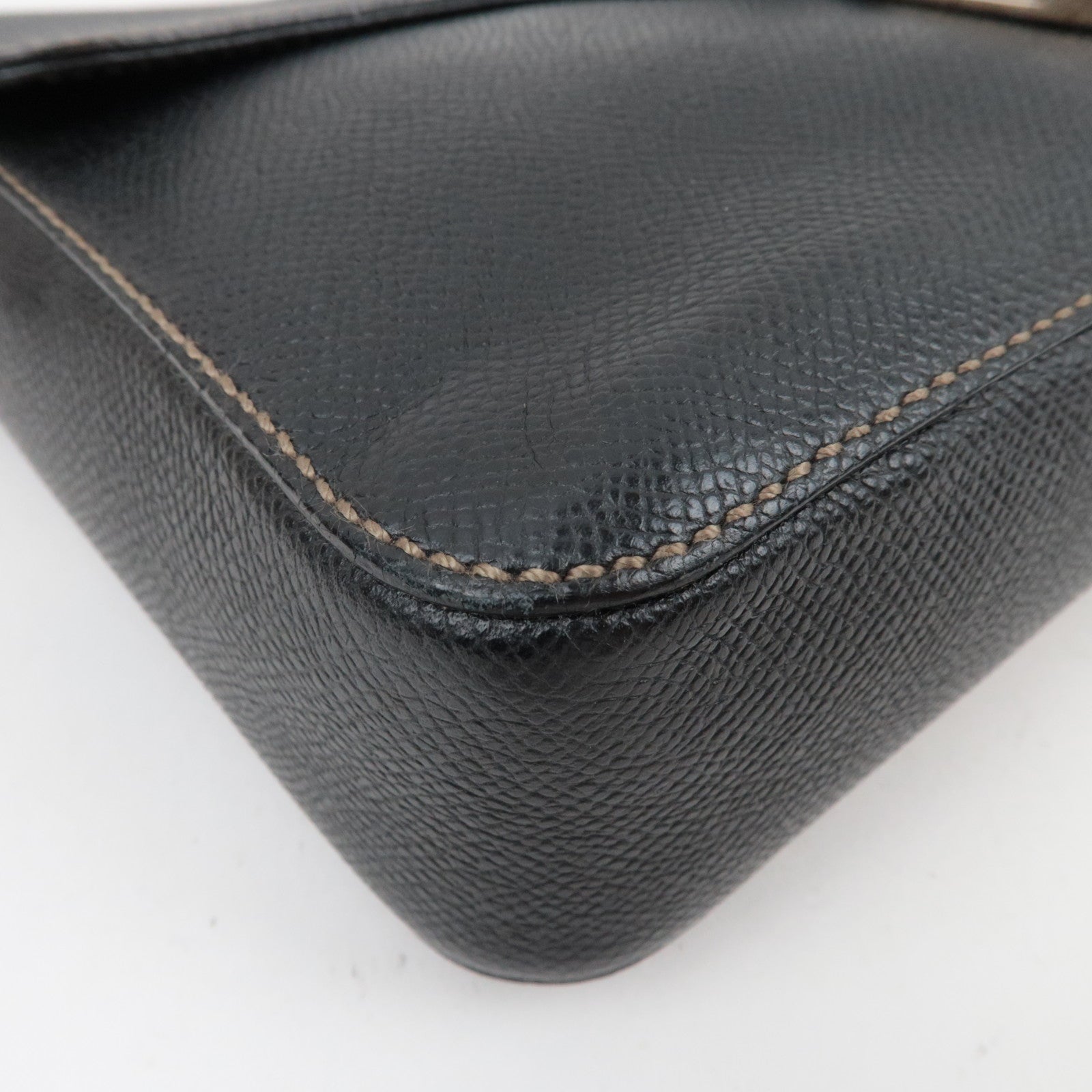 Ferragamo Gancini Shoulder Bag Leather Black Silver HDW