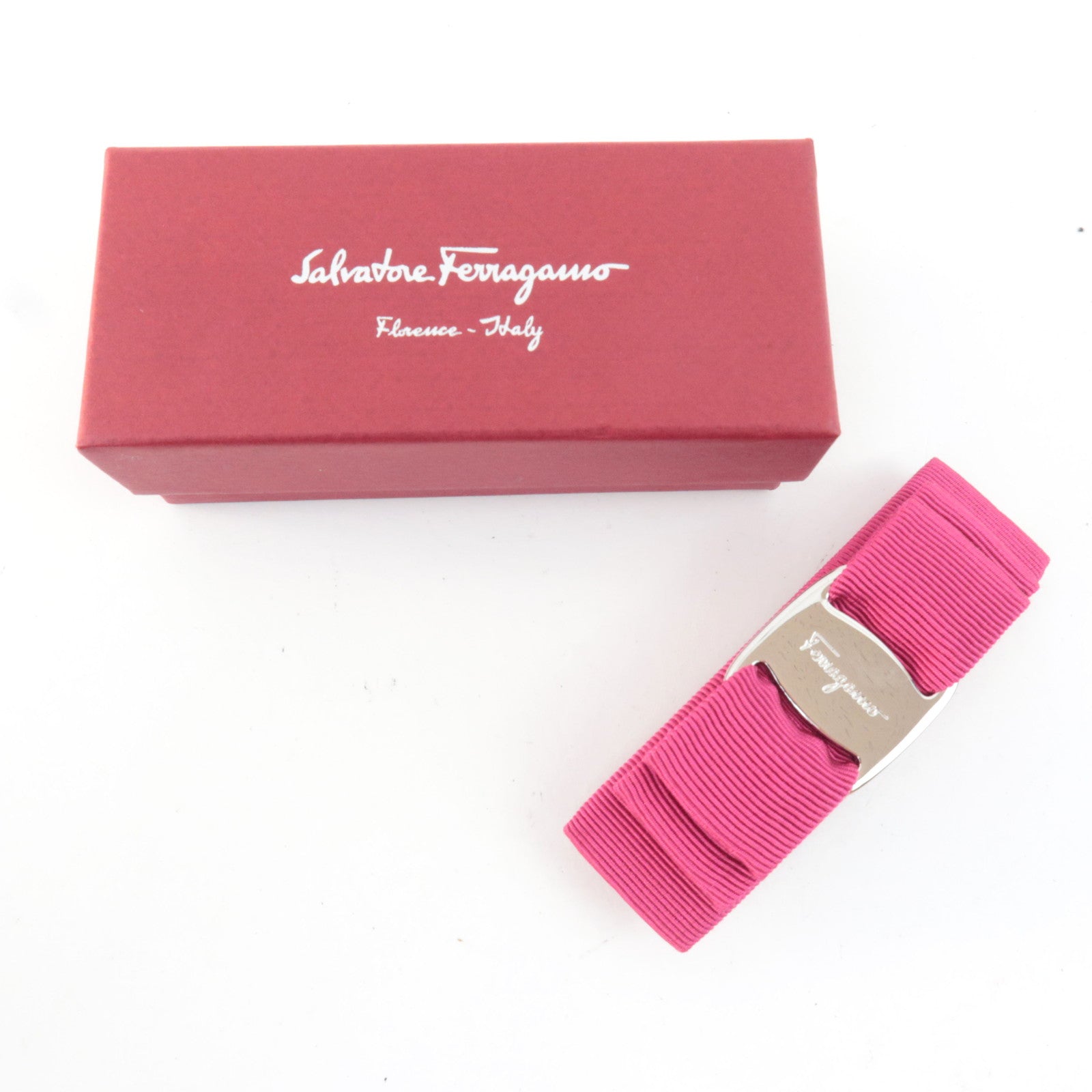 Ferragamo Vara Ribbon Barrette Hair Clip Pink *Box