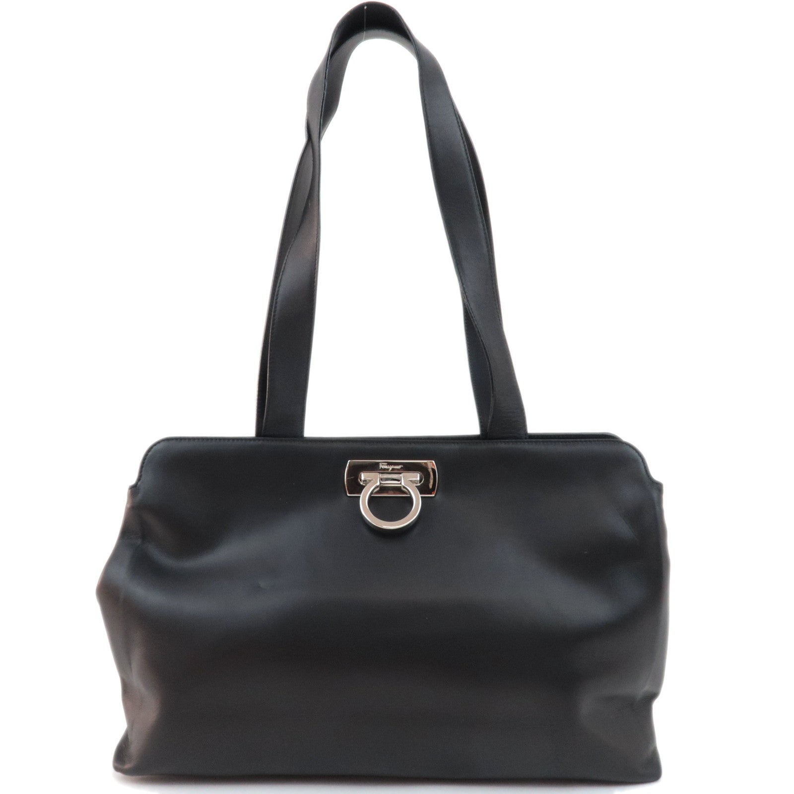 Ferragamo Gancini Tote Bag Leather Black Silver HDW82084